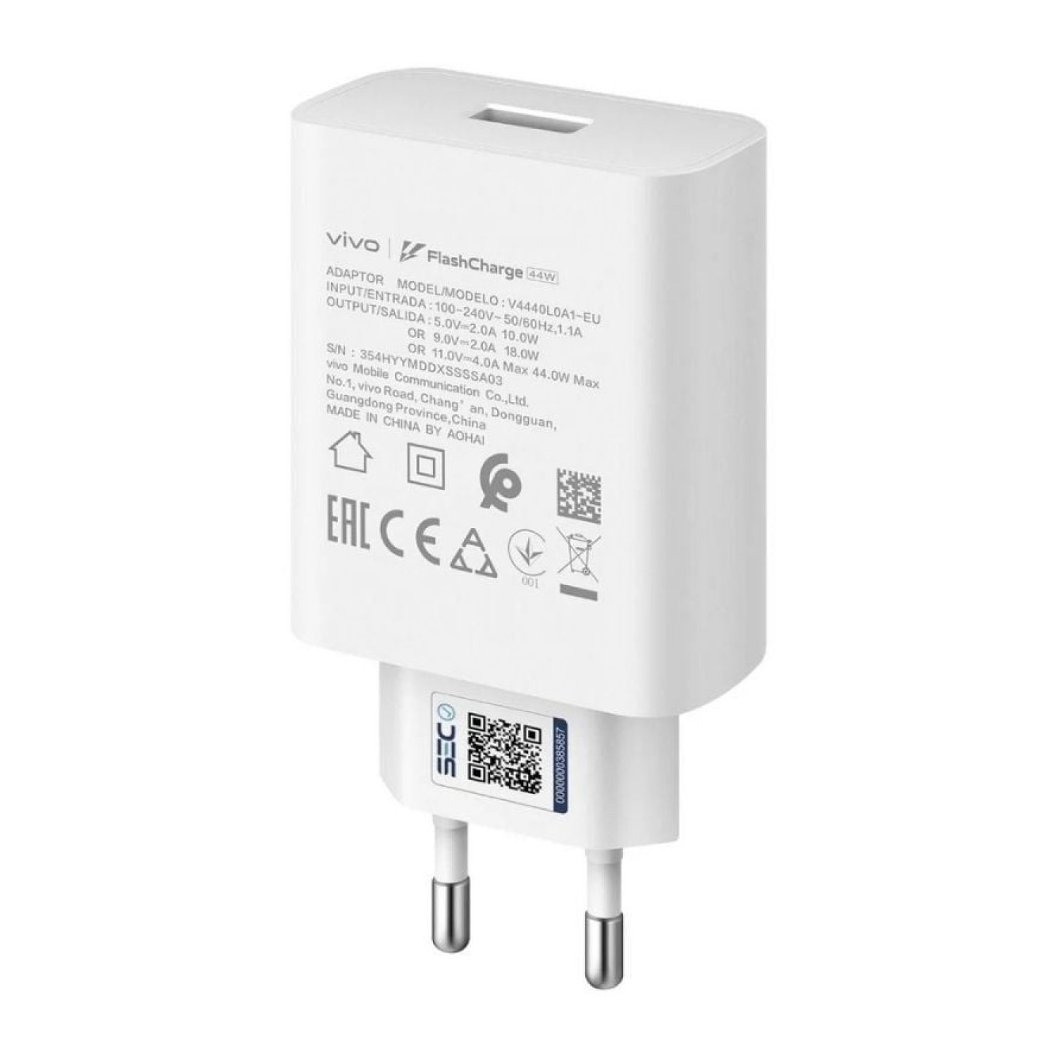 Vivo FlashCharger · Cargador de Pared · 44W · 1 Puerto USB