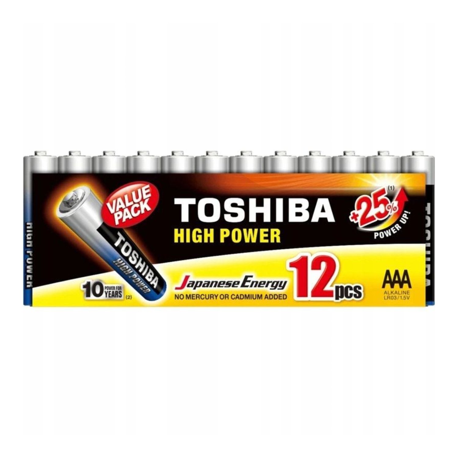 Toshiba High Power AAA · Pack 12 Pilas · 1,5V Alcalinas