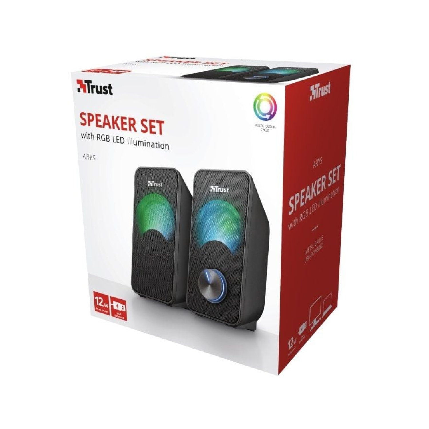 Trust Arys RGB · Altavoces 2.0 · 12W RMS · Iluminación RGB