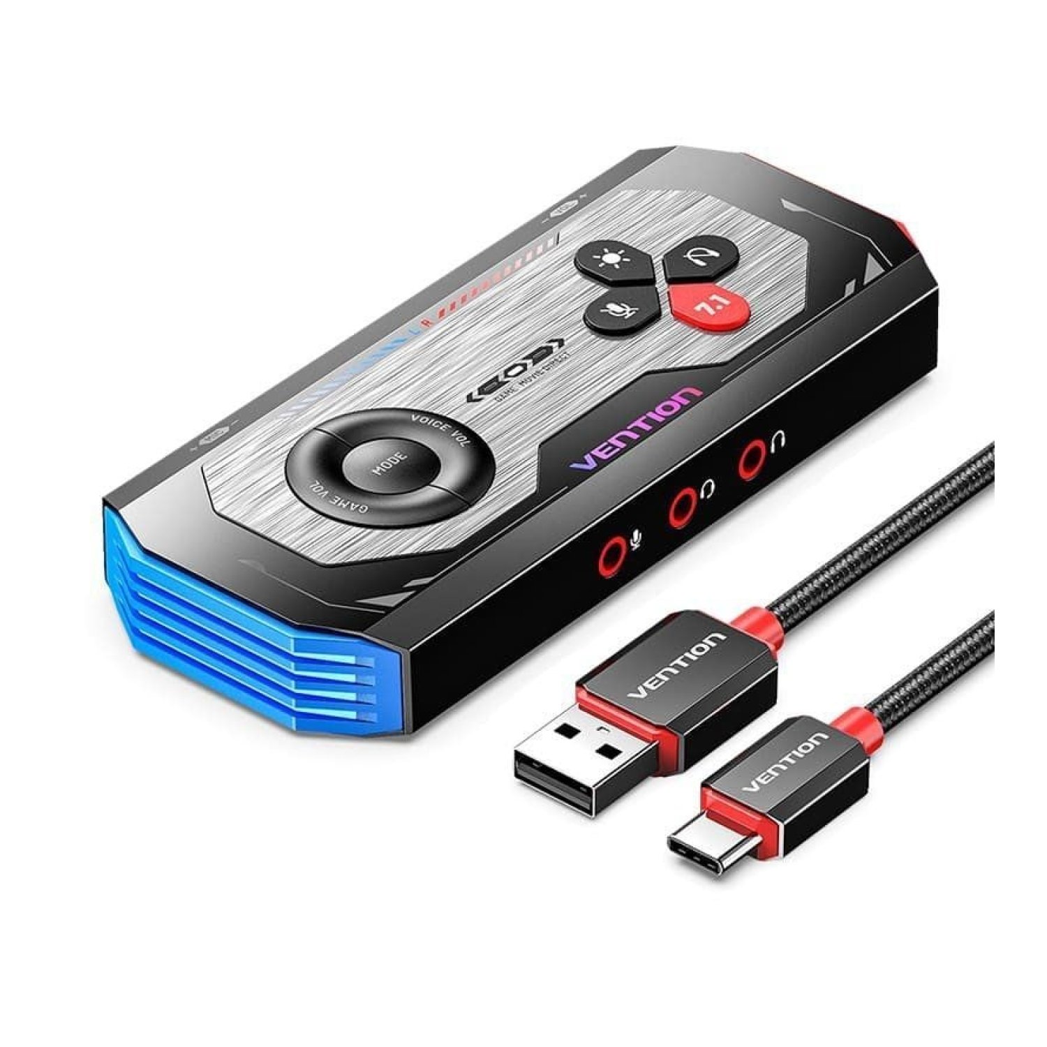 Vention · Tarjeta Sonido Gaming · USB Tipo-C · 3x Jack 3.5mm · Amplificador