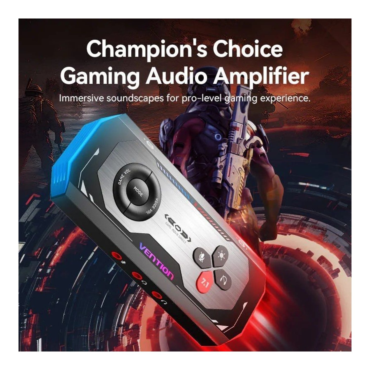 Vention · Tarjeta Sonido Gaming · USB Tipo-C · 3x Jack 3.5mm · Amplificador