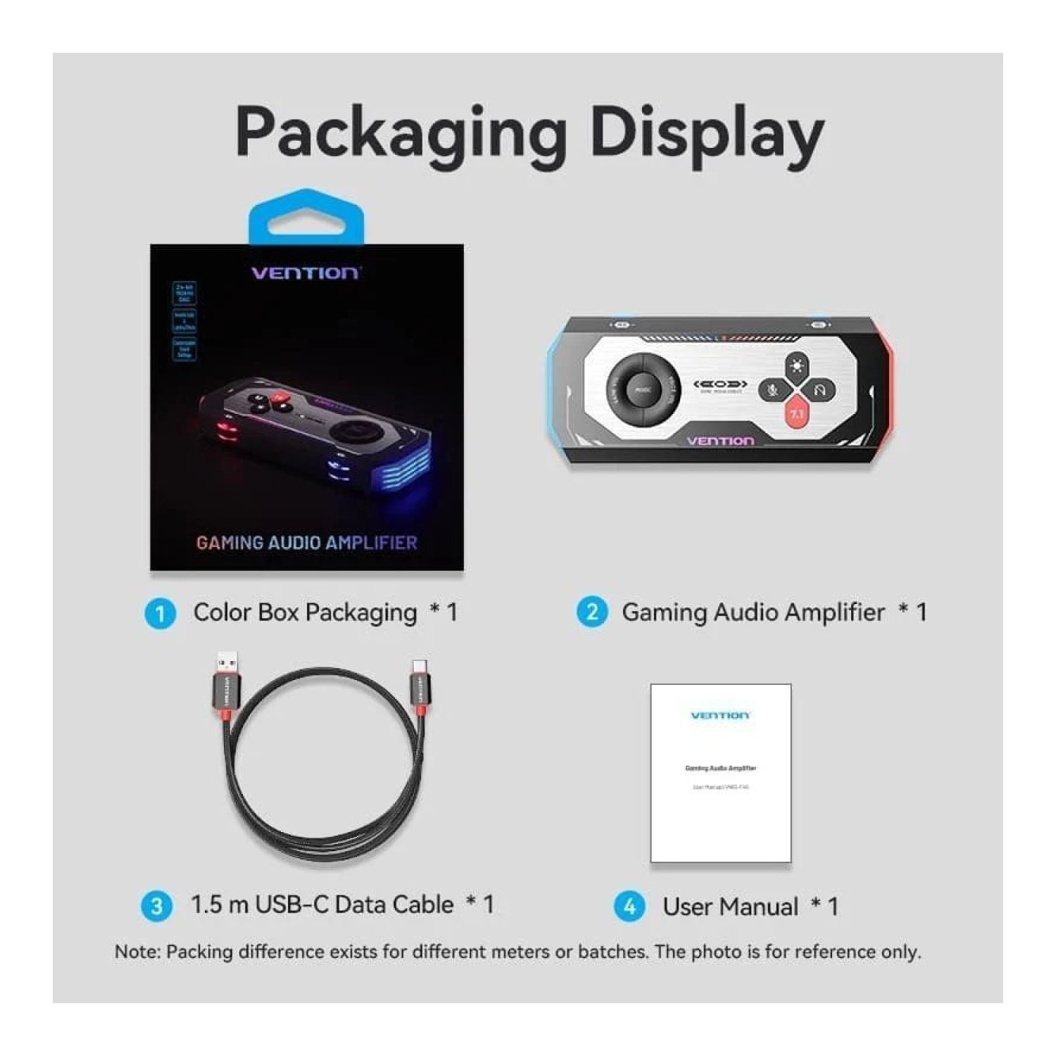 Vention · Tarjeta Sonido Gaming · USB Tipo-C · 3x Jack 3.5mm · Amplificador