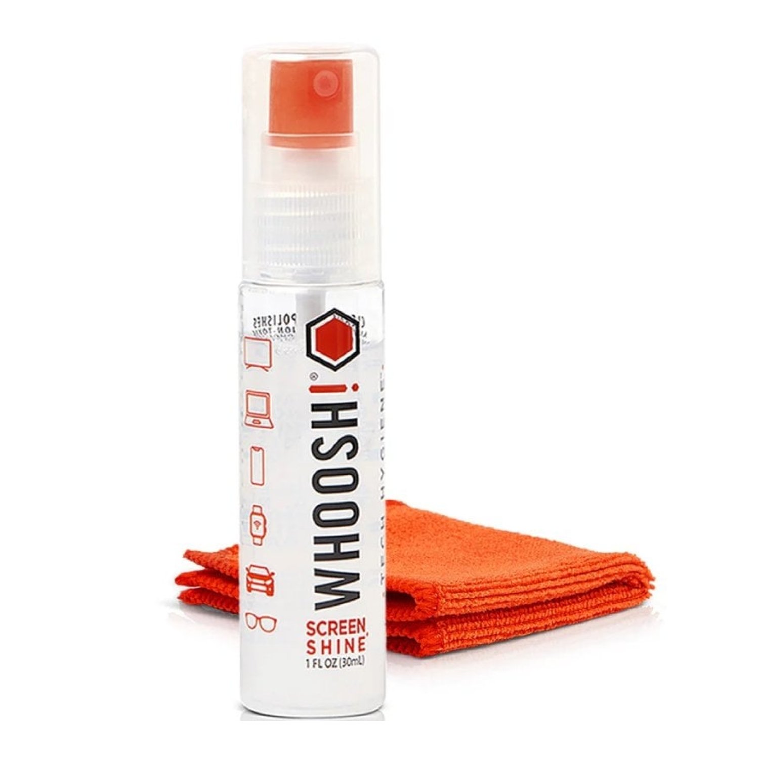 Whoosh Kit Go · Limpiador de Pantallas · Spray 30ml + Paño Microfibra