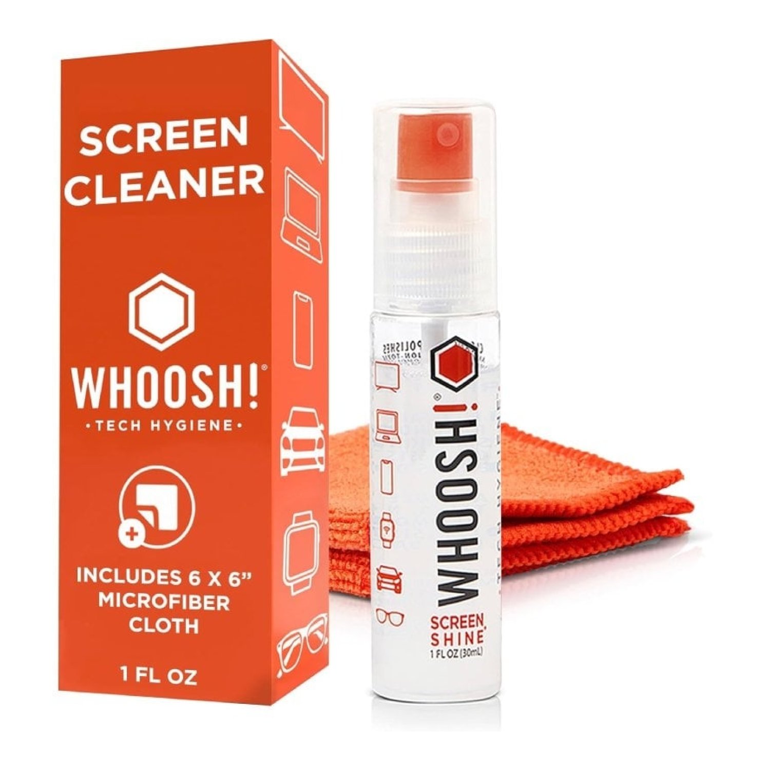 Whoosh Kit Go · Limpiador de Pantallas · Spray 30ml + Paño Microfibra