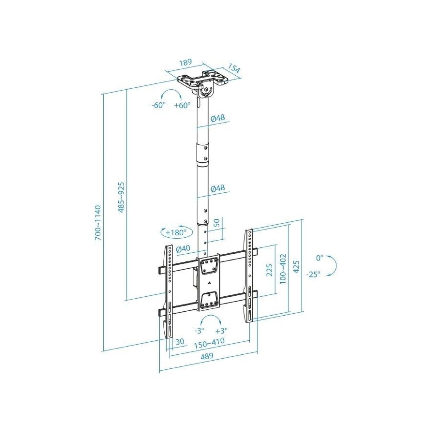 TooQ LPCE1175TSLI-B · Soporte Techo TV 32-75" · Giratorio/Inclinable · hasta 60kg