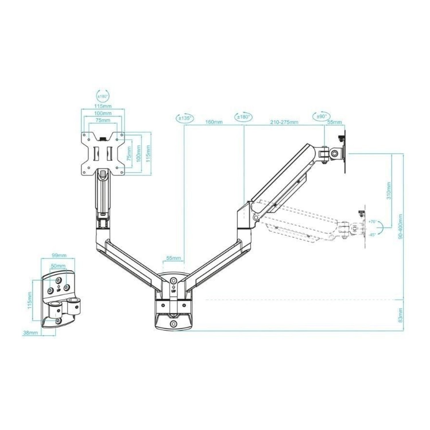 TooQ LP1434TNR · Soporte Dual Monitores · Giratorio e Inclinable · hasta 10kg