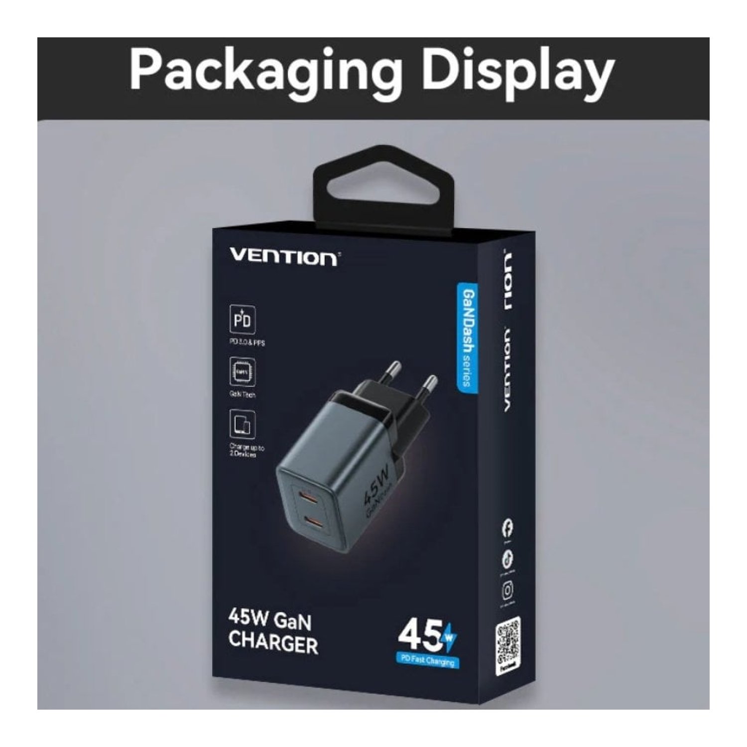 Vention Cargador GaN · 2x USB-C · 45W