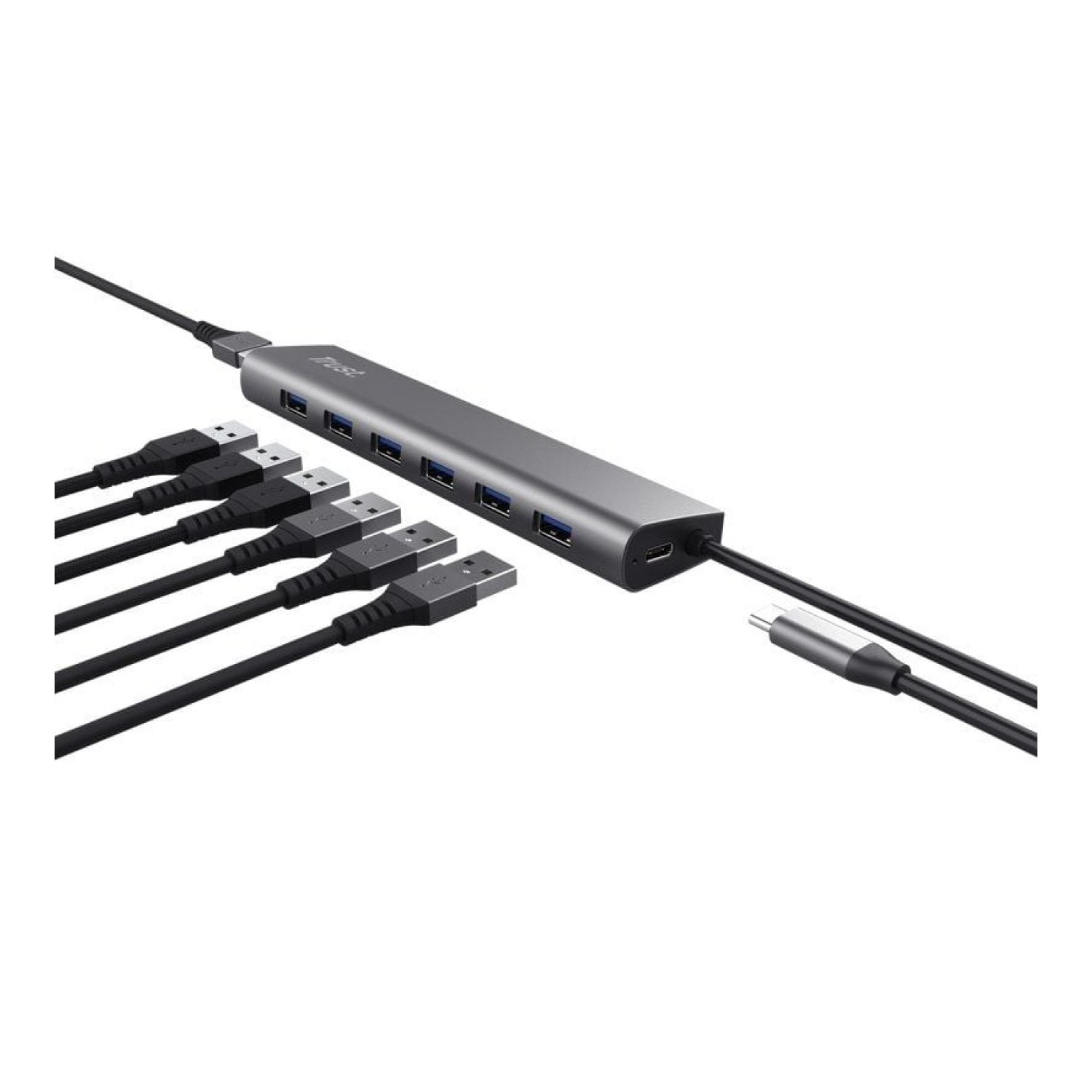 Hub USB 3.2 Gen1 Trust Halyx/ 7xUSB/ 1xUSB-C/ Gris