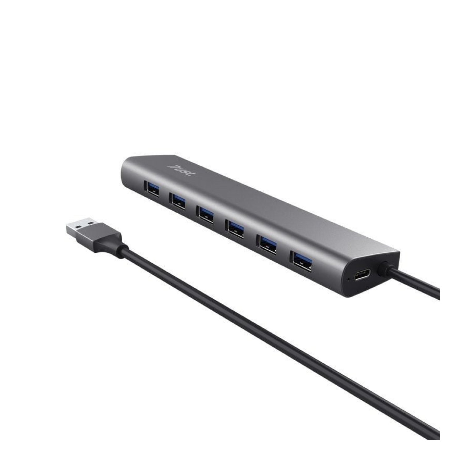 Hub USB 3.2 Gen1 Trust Halyx/ 7xUSB/ 1xUSB-C/ Gris