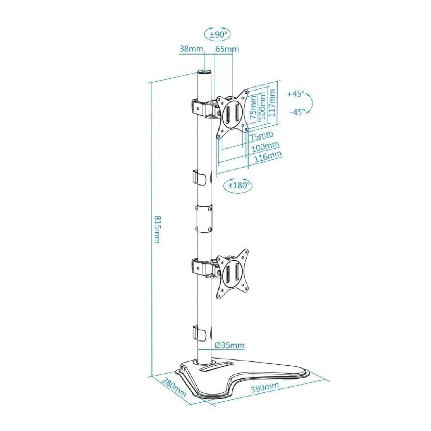TooQ DB1703TNV · Soporte Doble Monitor · Giratorio e Inclinable · hasta 9kg