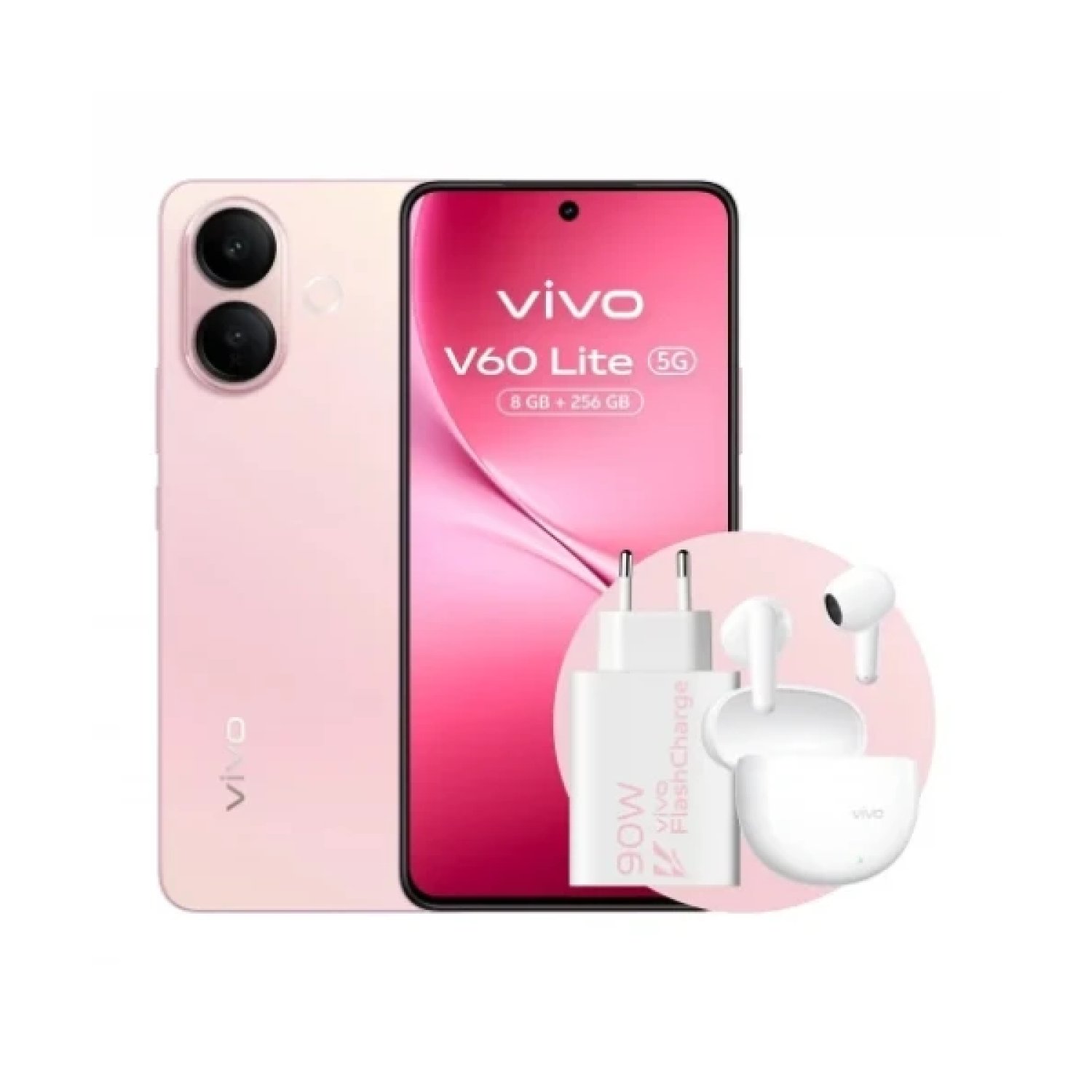 Vivo V60 Lite · 6,77" · 8GB RAM · 256GB · 5G · Rosa · Cargador 90W + Buds