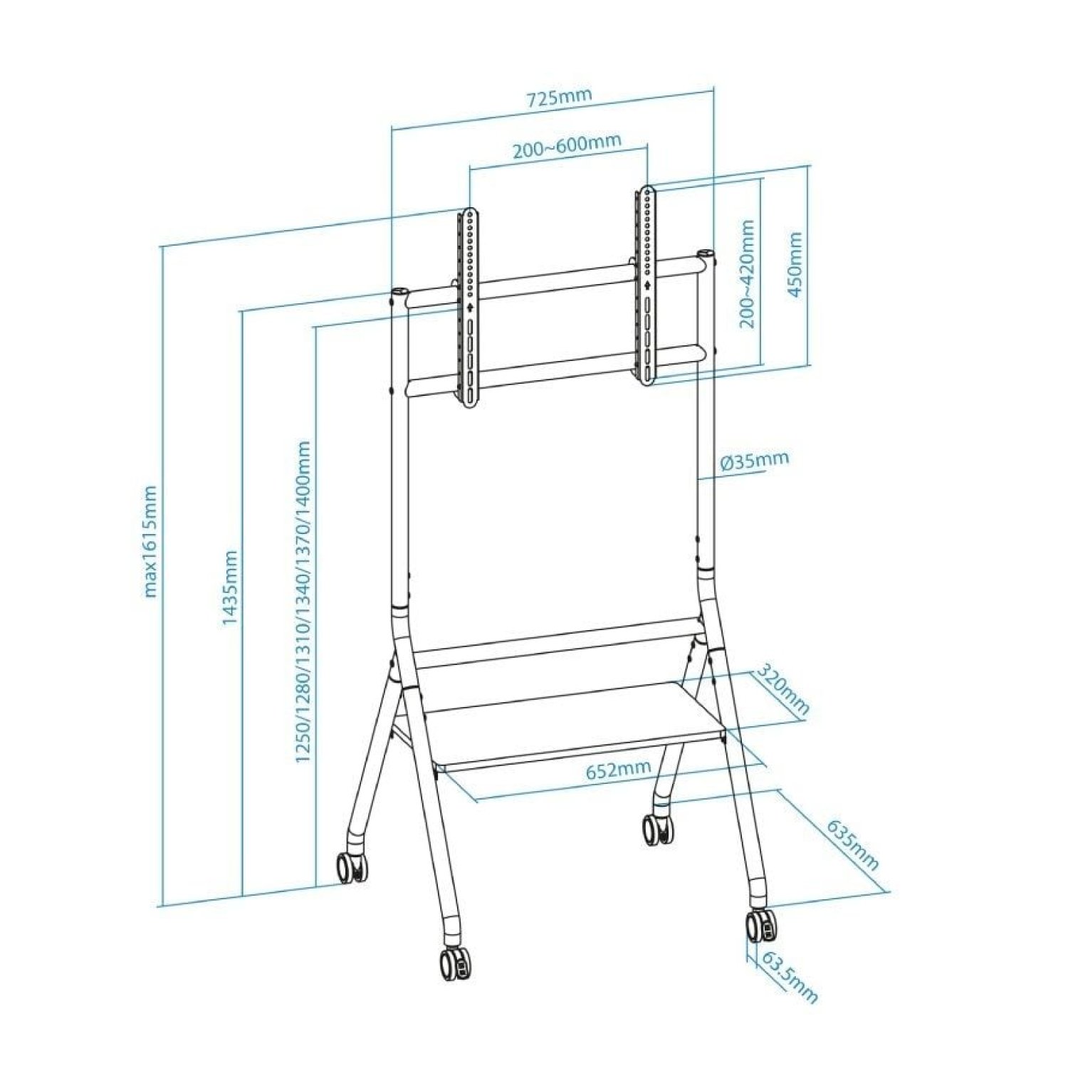 TooQ iDREAMS FS20206M-B · Soporte Suelo TV 37-86" · Ruedas Nivelable · Hasta 80kg