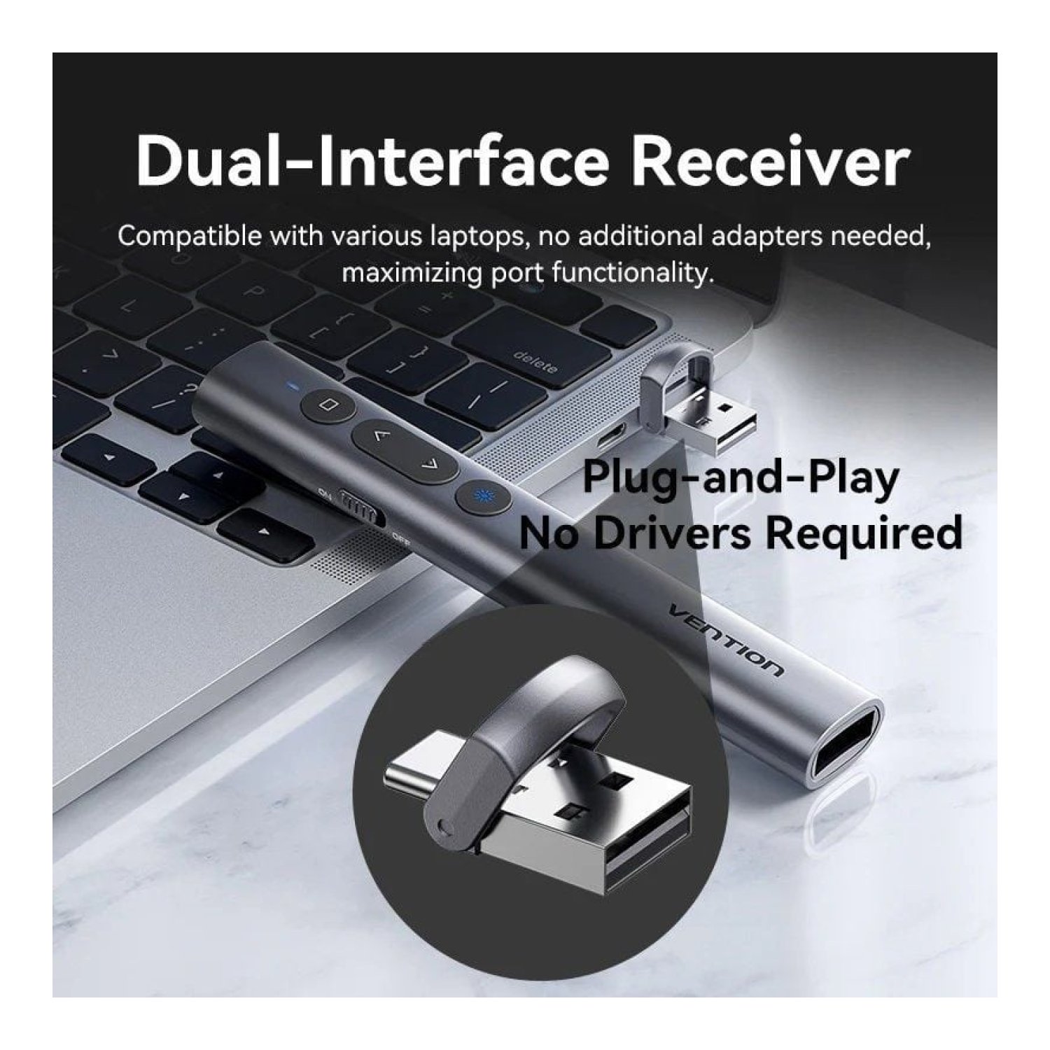 Vention Presentador Inalámbrico · 2.4GHz · Gris