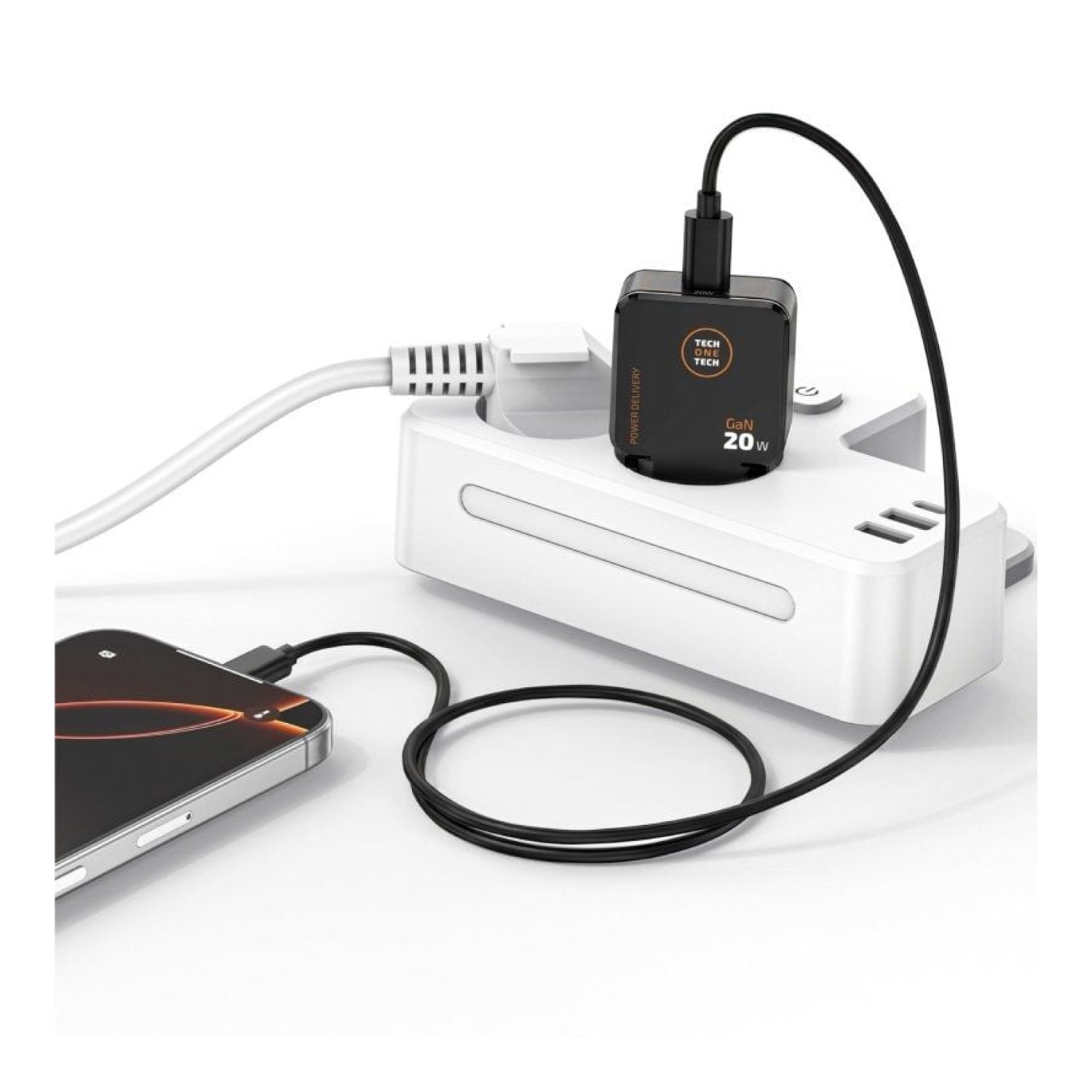Tech One Tech · Cargador GaN · USB-C · 20W · Cable incluido · Negro