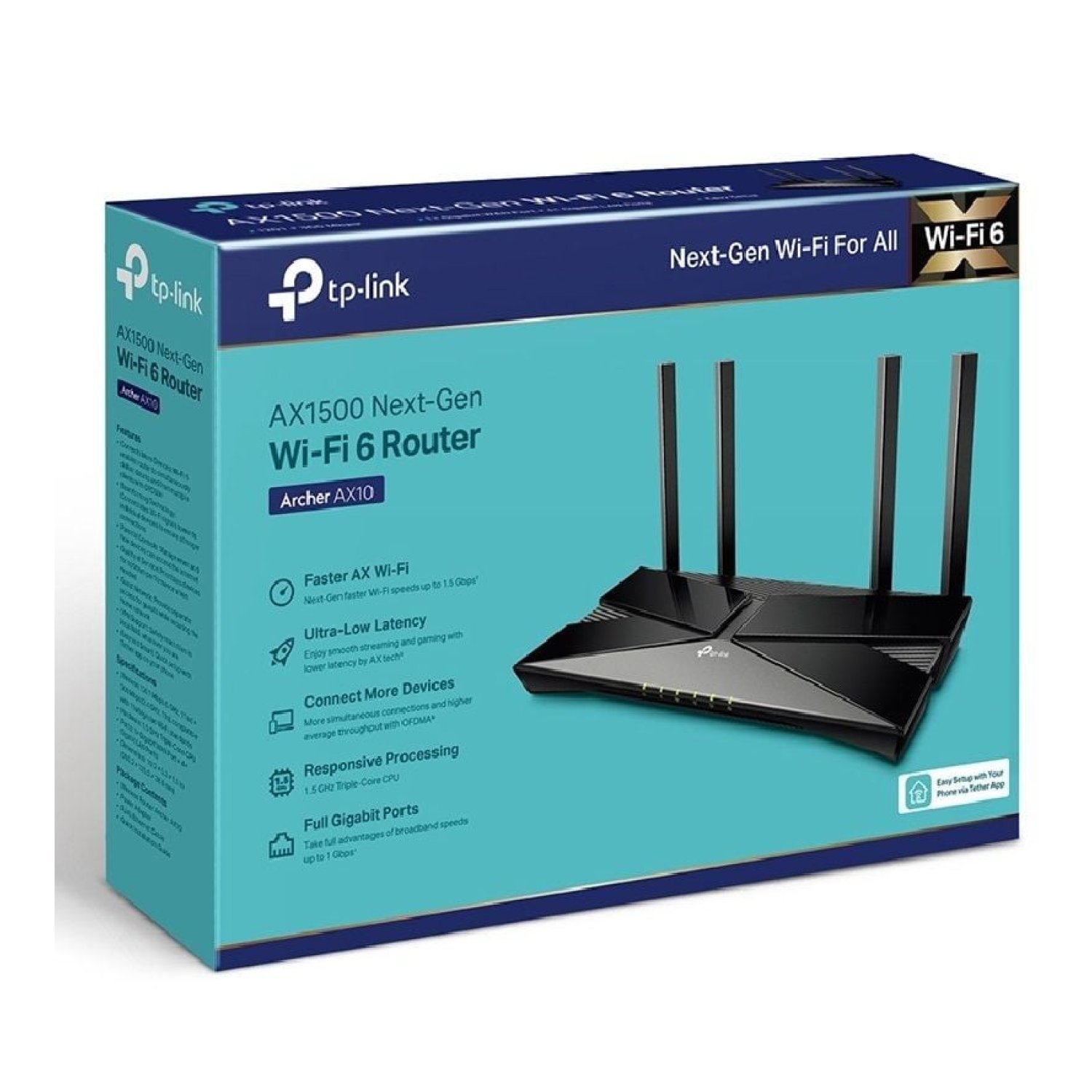 TP-Link Archer AX10 · WiFi 6 · 1500 Mbps · Dual Band 2.4GHz/5GHz · 4 Antenas