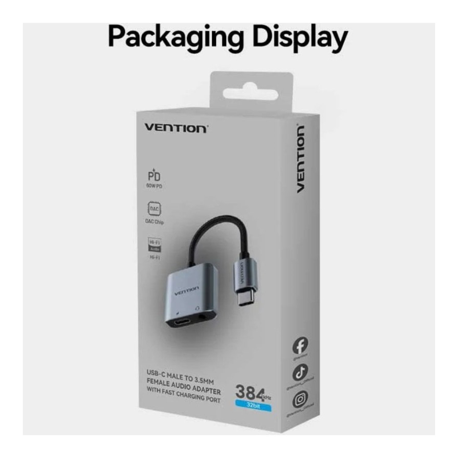 Vention · Adaptador USB-C a Jack 3.5mm · Con PD · Gris