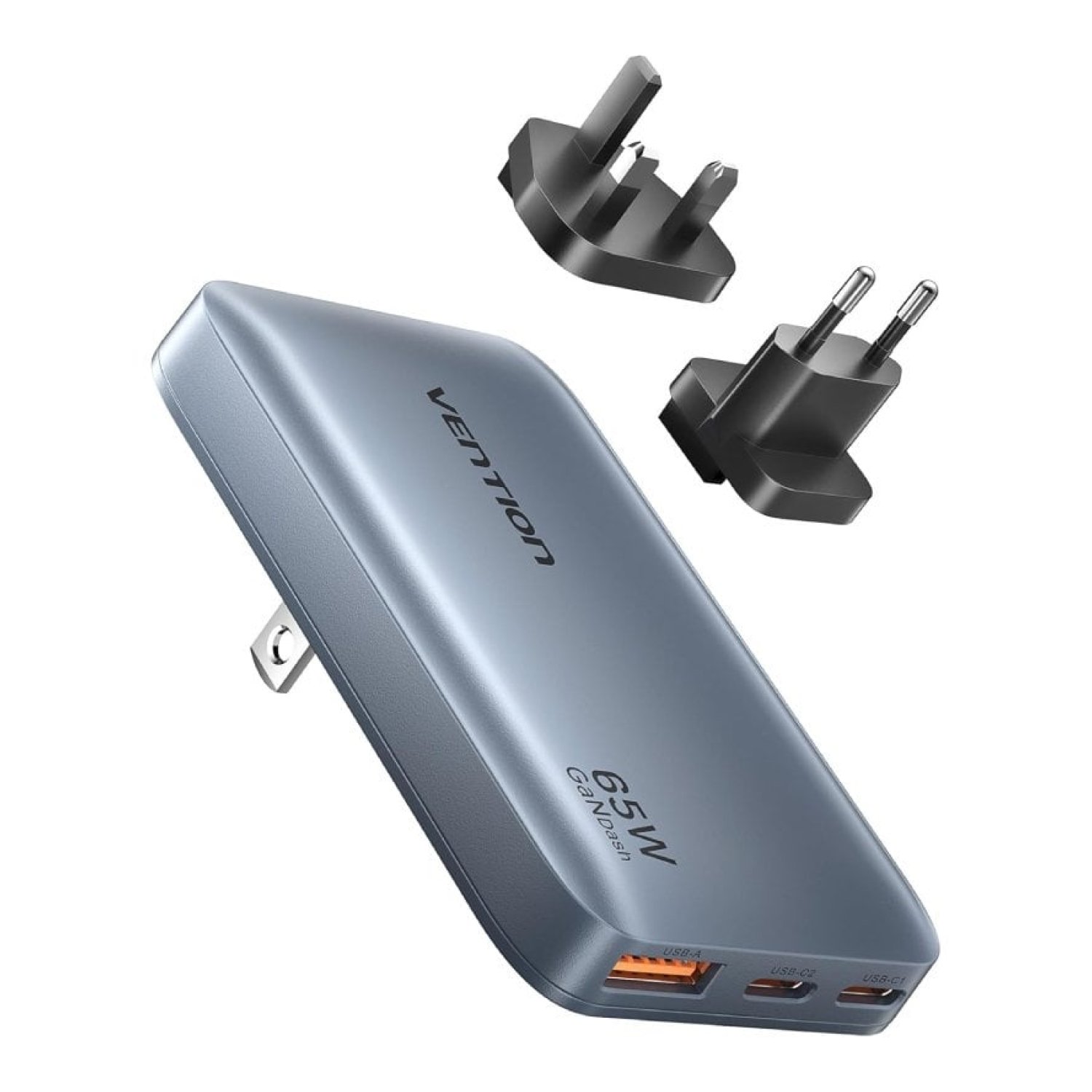 Vention · Cargador GaN 65W · 2 USB-C + USB · Viaje
