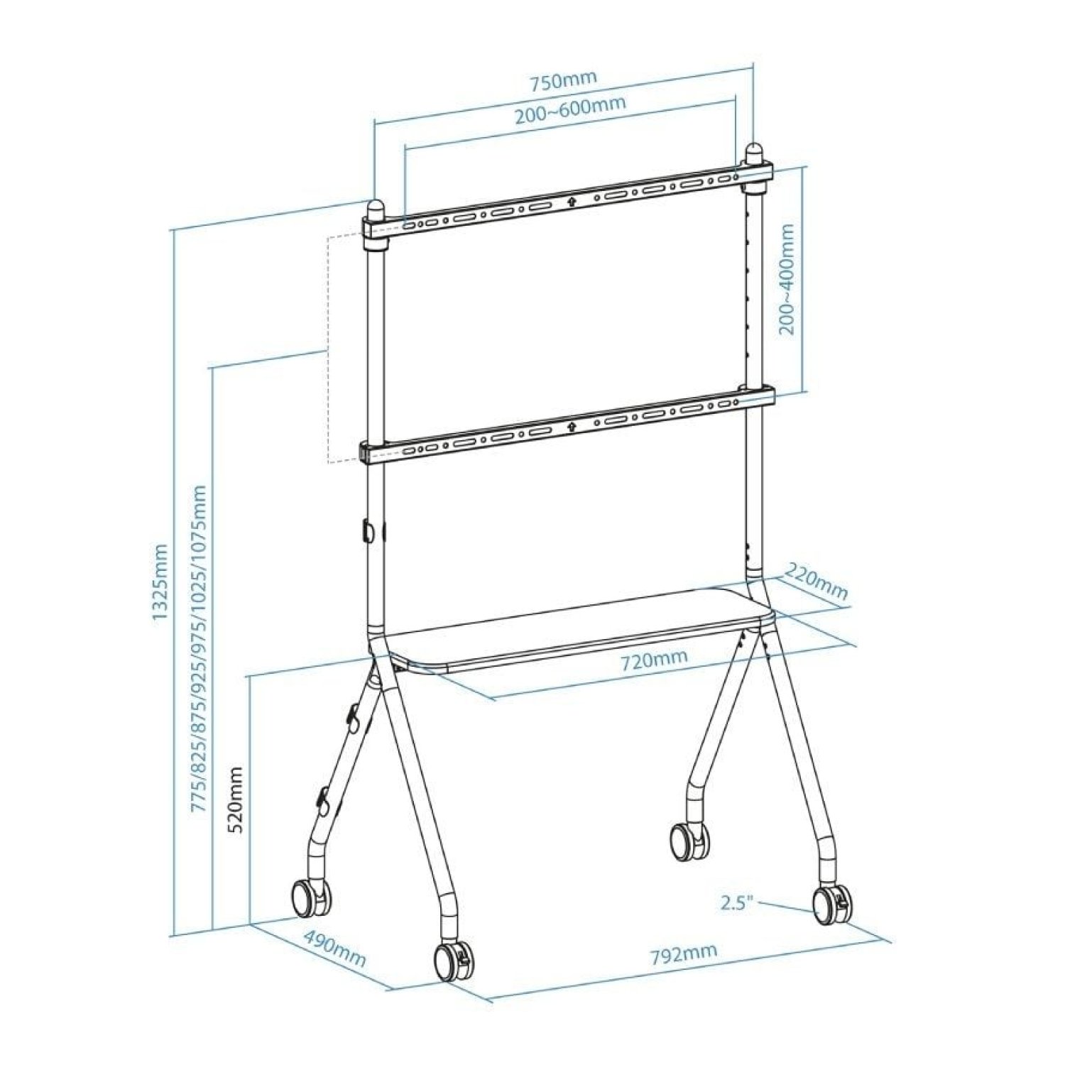 TooQ iLOVE FS20207M-W · Soporte Suelo con Ruedas · 49-80" · Hasta 50kg