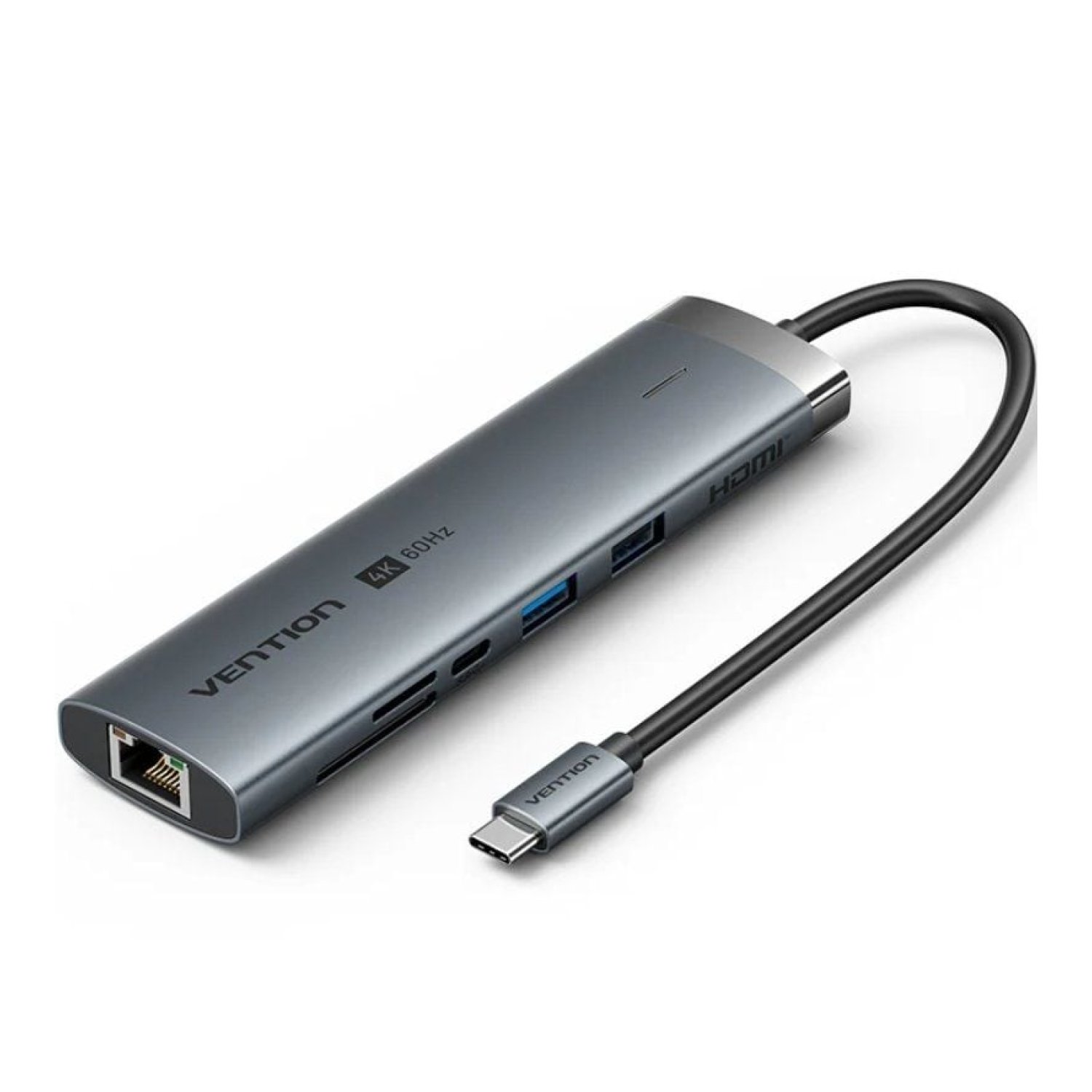 Hub USB Tipo-C 3.2 Vention TGVHB/ 2xUSB/ 1xUSB Tipo-C PD/ 1xUSB Tipo-C/ 1xRJ45/ 1xLector de Tarjetas/ 1xJack 3.5mm/ 1xHDMI/ Gris
