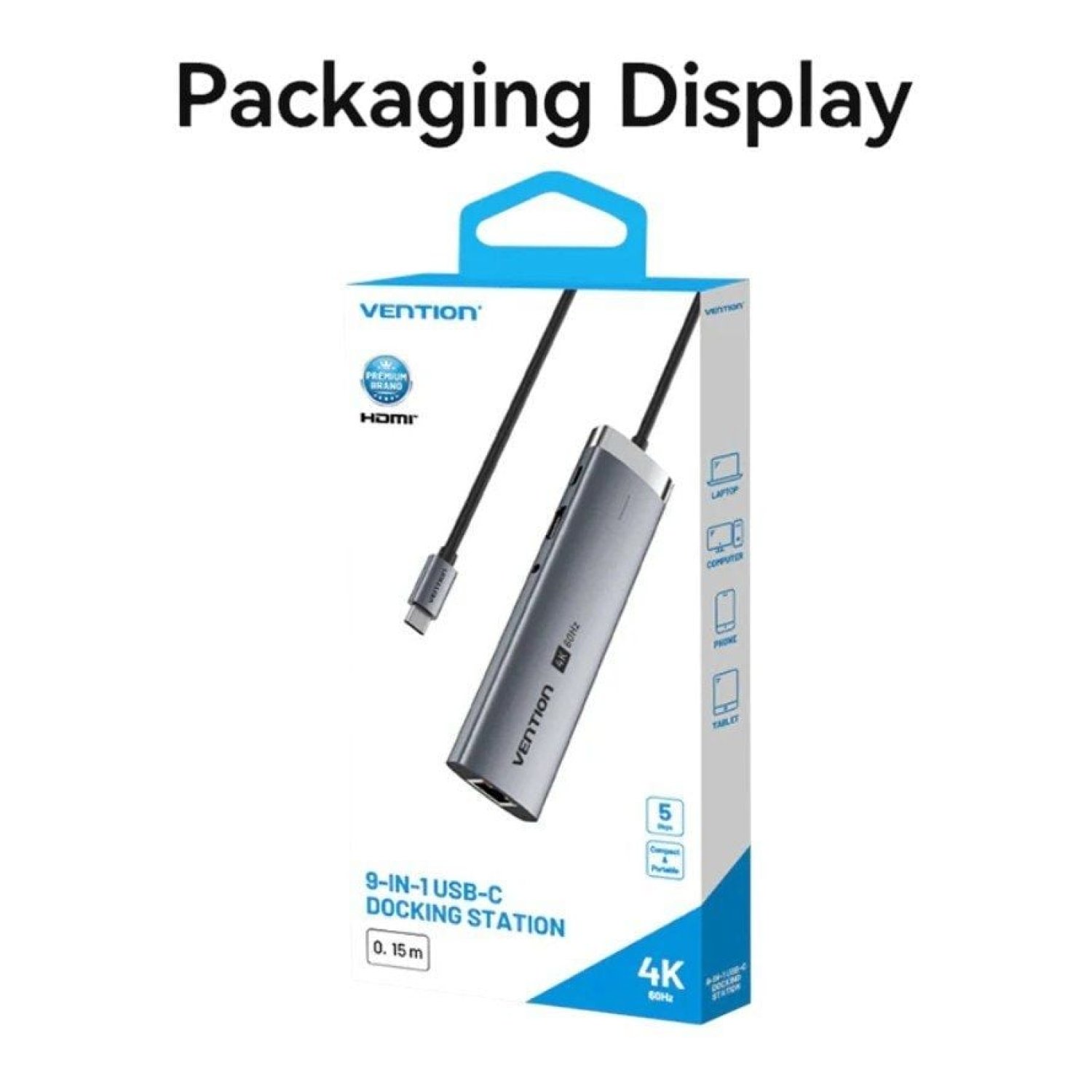 Hub USB Tipo-C 3.2 Vention TGVHB/ 2xUSB/ 1xUSB Tipo-C PD/ 1xUSB Tipo-C/ 1xRJ45/ 1xLector de Tarjetas/ 1xJack 3.5mm/ 1xHDMI/ Gris
