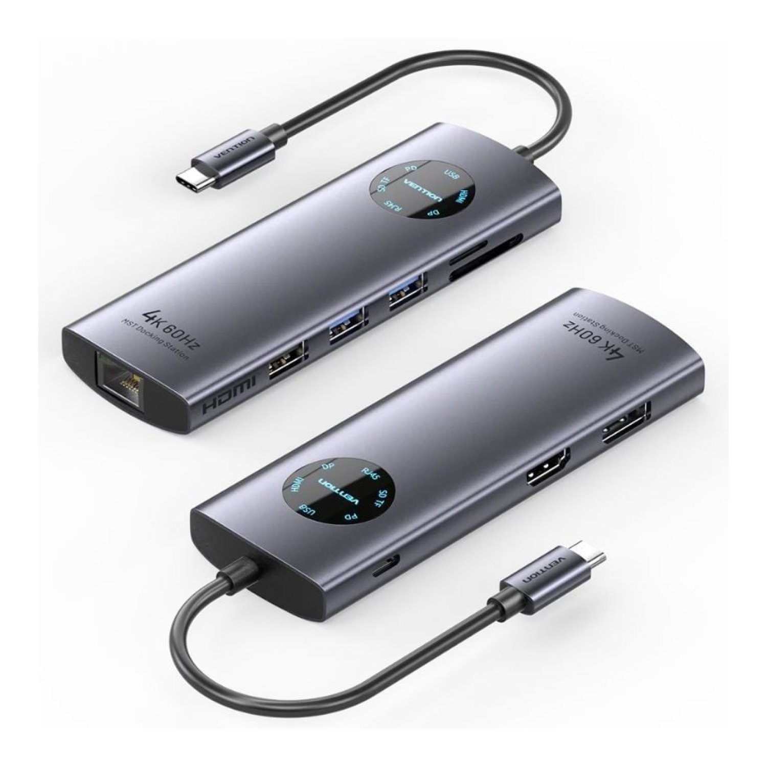 Vention Docking USB Tipo-C · HDMI 4K · DisplayPort · 3xUSB · RJ45 · PD · Lector Tarjetas