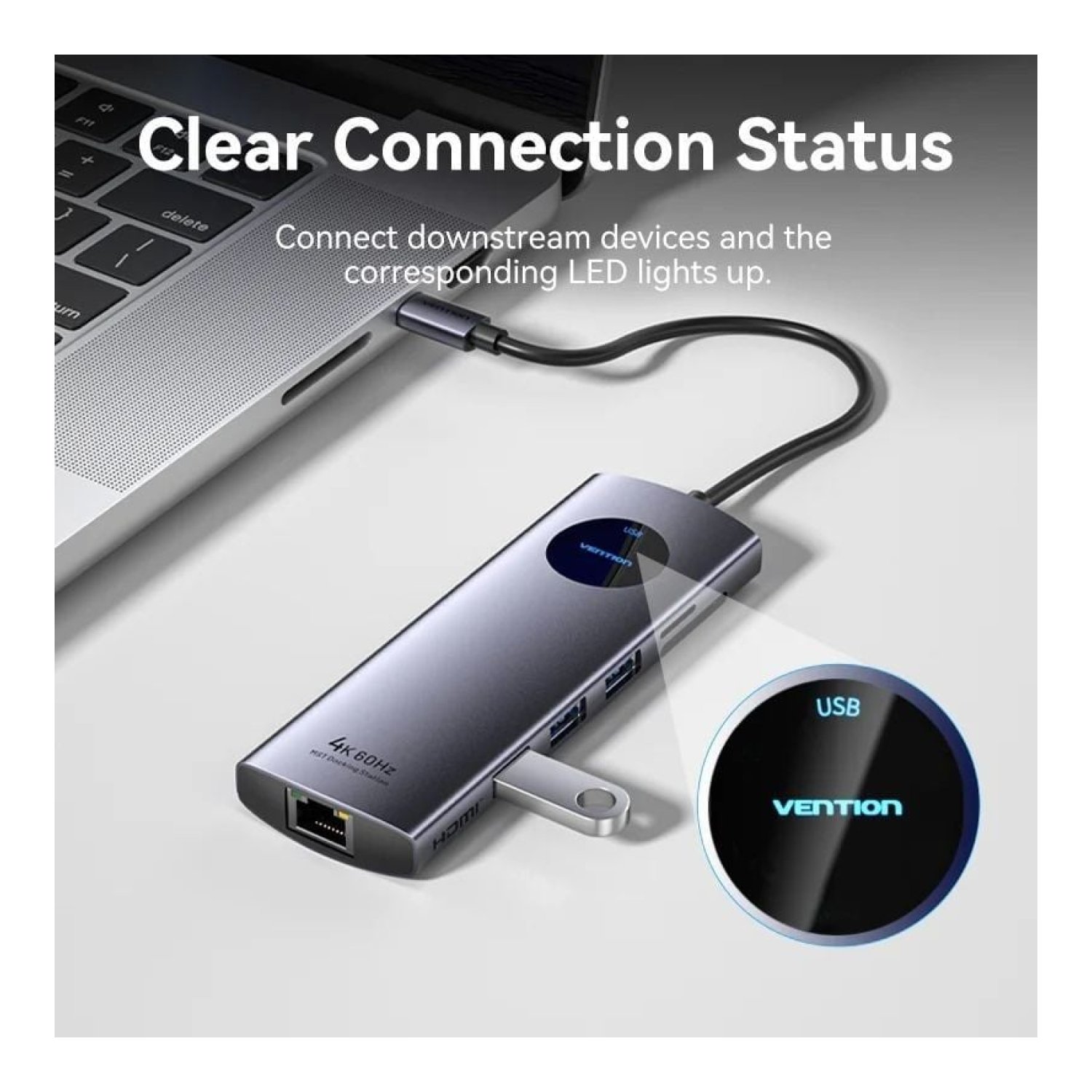 Vention Docking USB Tipo-C · HDMI 4K · DisplayPort · 3xUSB · RJ45 · PD · Lector Tarjetas
