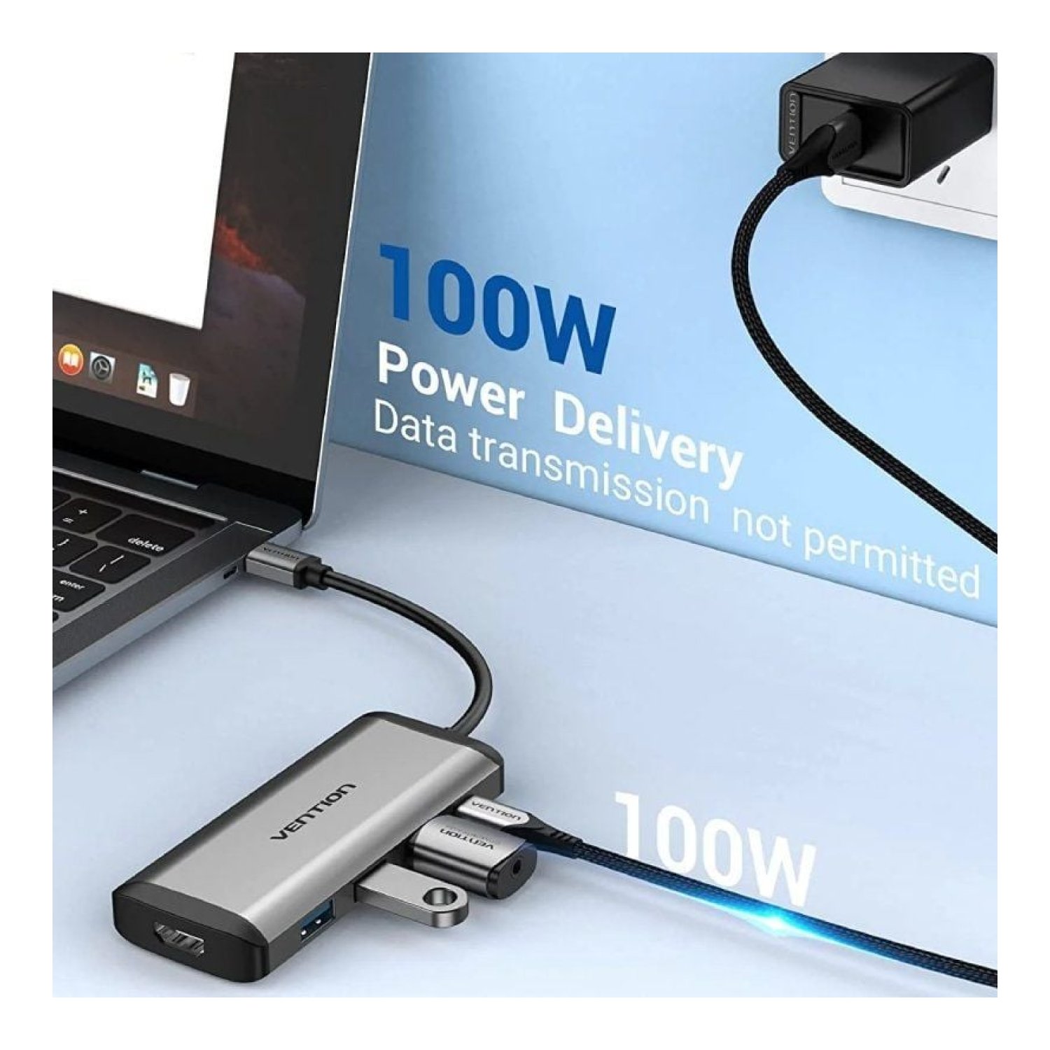 Vention Docking USB-C · HDMI 4K · 3xUSB · USB-C PD · Gris