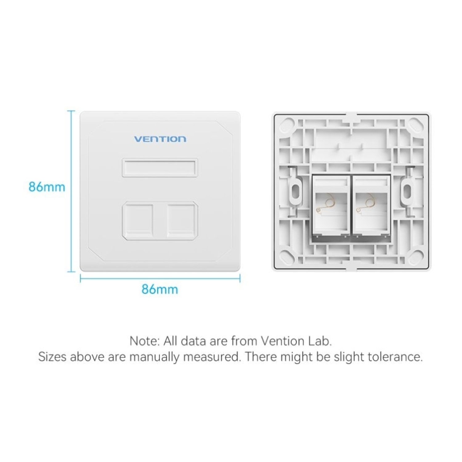 Vention · Placa de Pared Keystock · 2 Puertos RJ45 · Conexión Ethernet