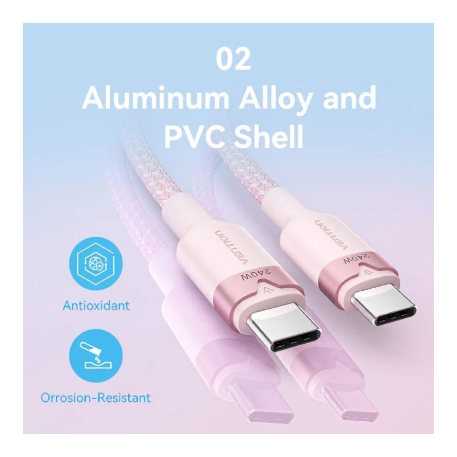 Vention Cable USB Tipo-C · 5A · 240W · 480Mbps · 1m · Rosa