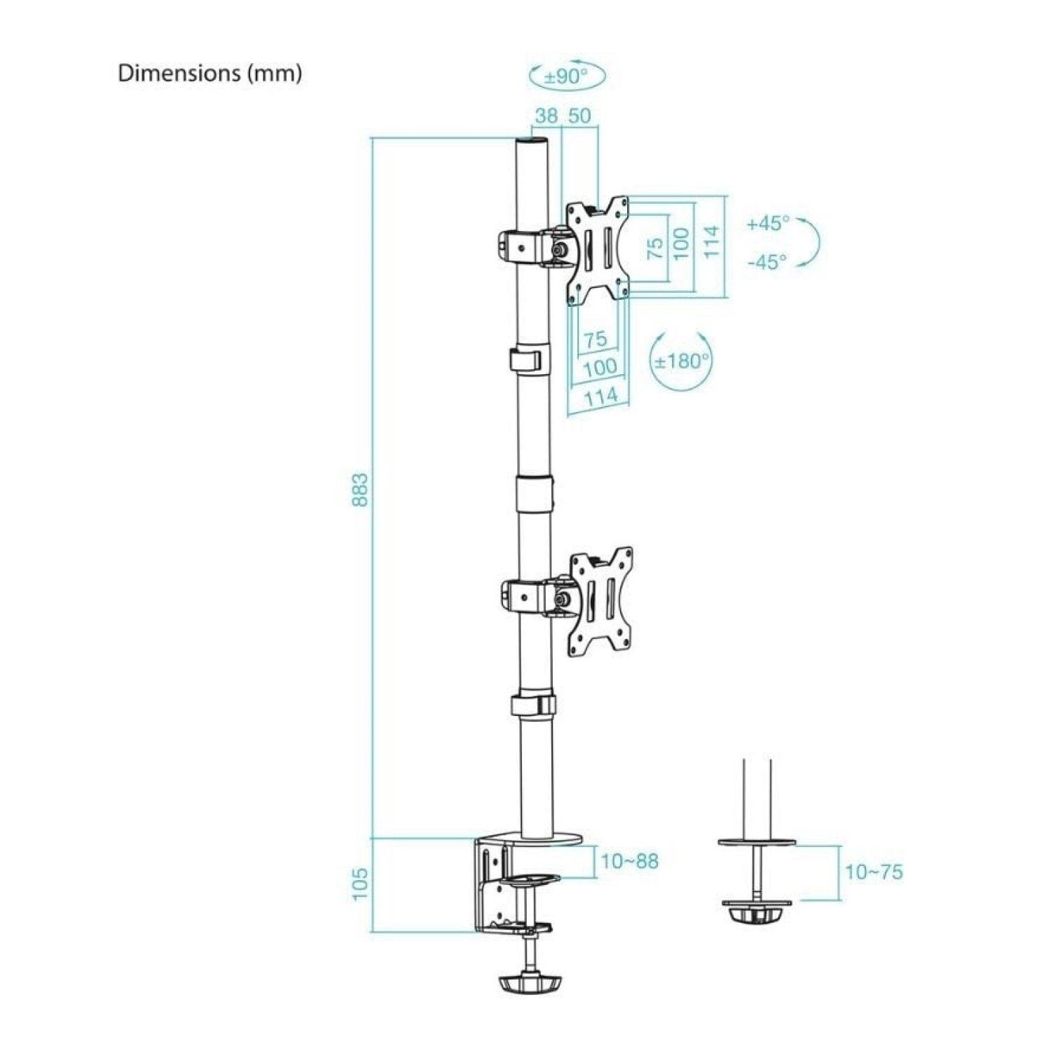 TooQ DB1233TNV · Soporte Doble Monitor · Giratorio e Inclinable · hasta 8kg
