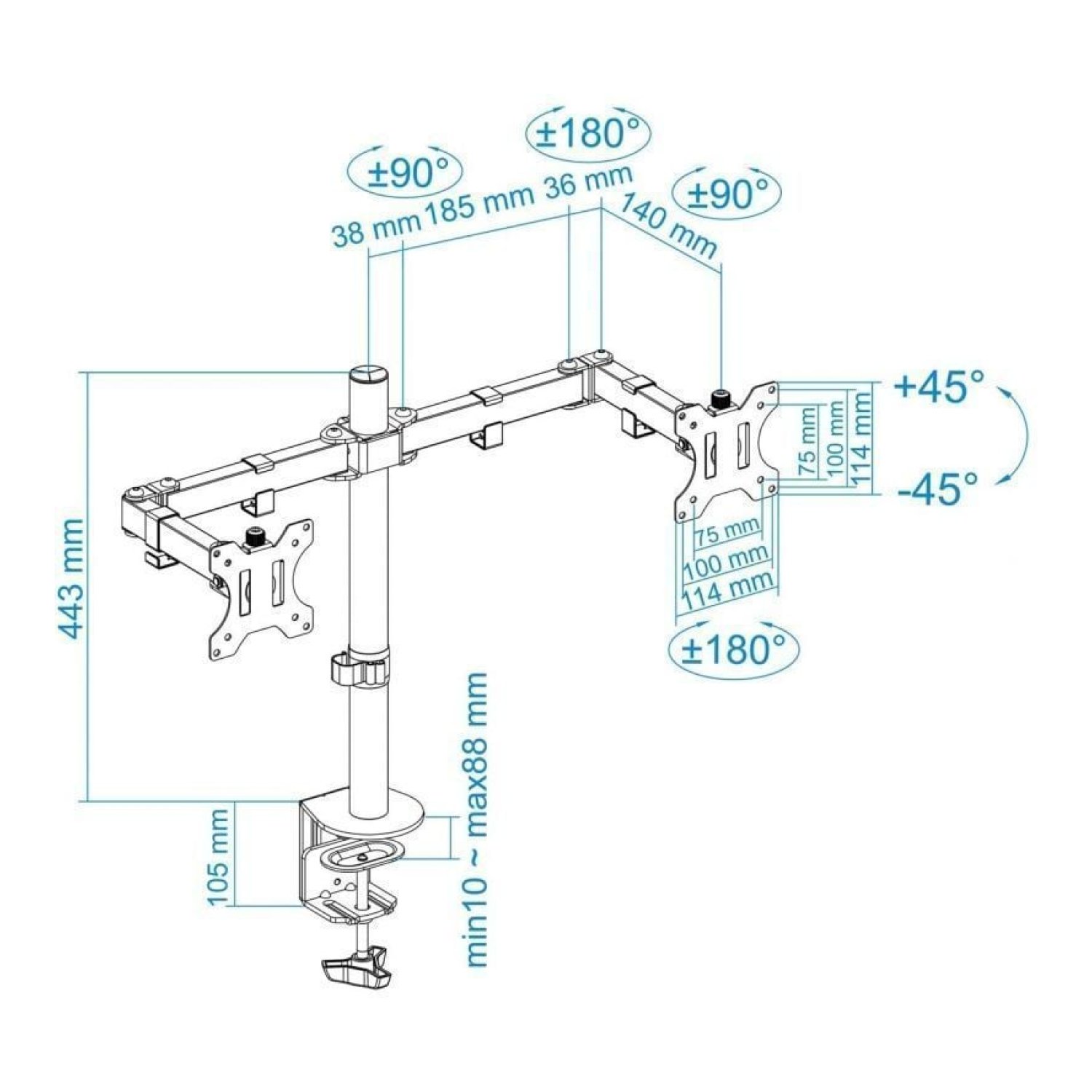 TooQ DB1232TN · Soporte Doble Monitores · Giratorio e Inclinable · hasta 8kg
