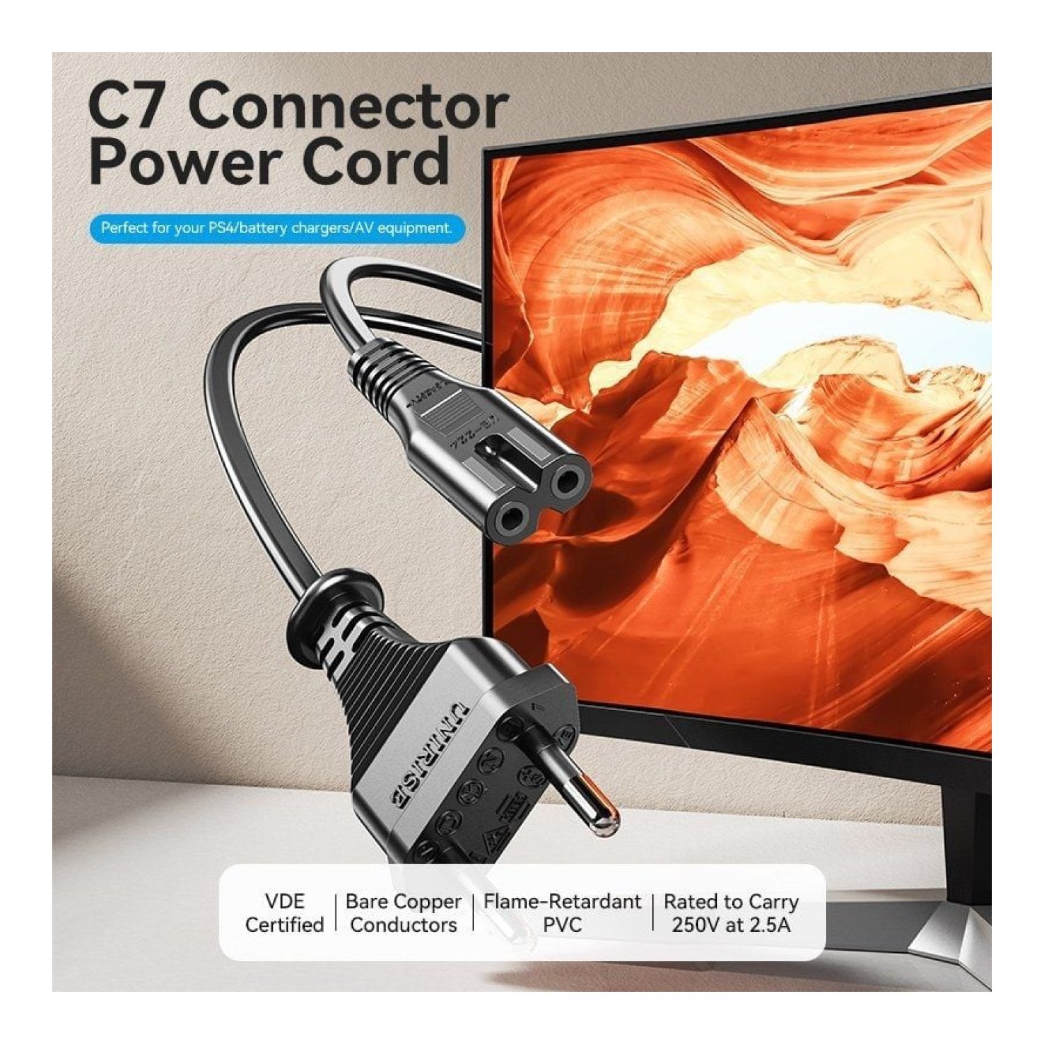 Vention · Cable Alimentación · CEE7/16 a C7 · 1,8m