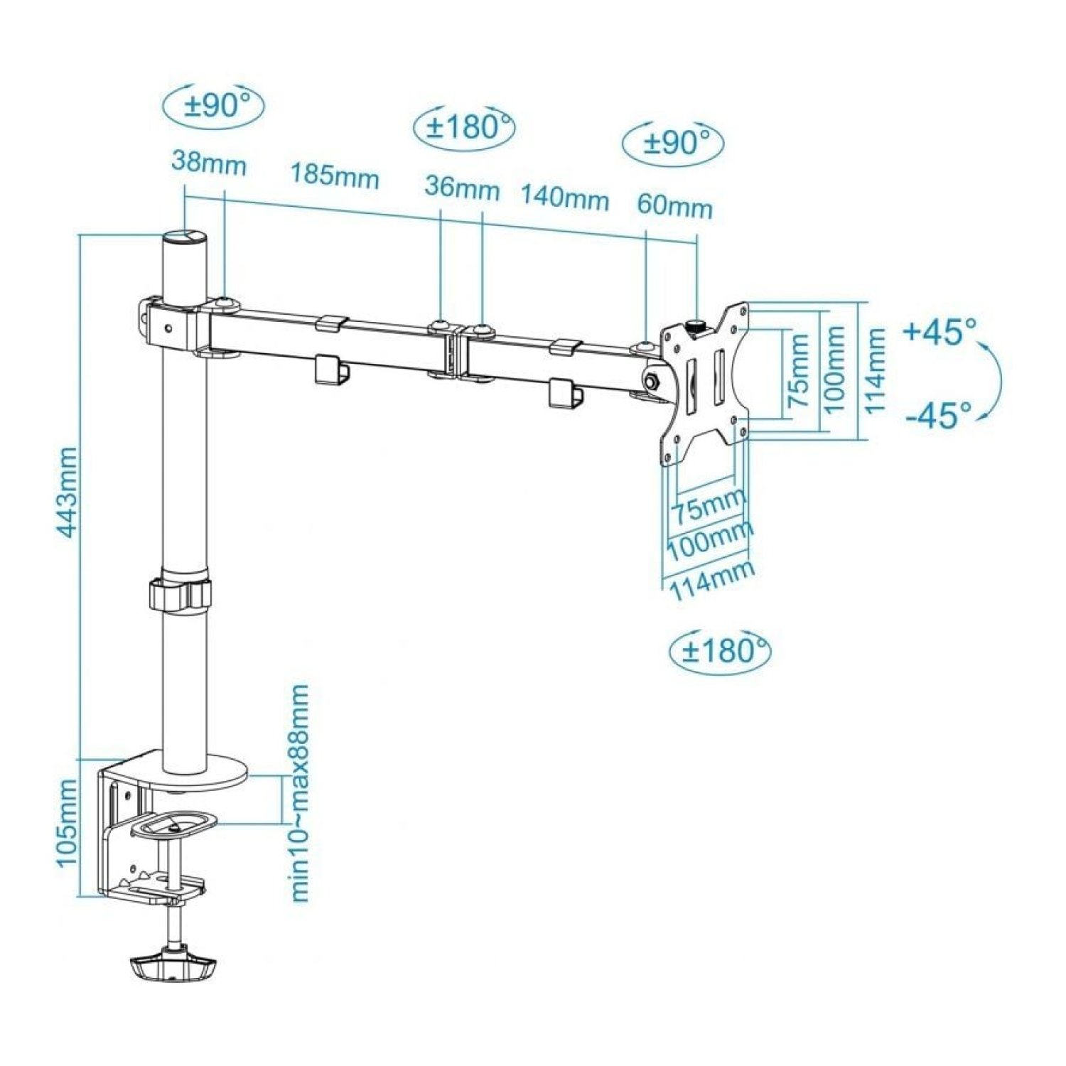 TooQ DB1032TN · Soporte Monitor Giratorio e Inclinable · hasta 8kg