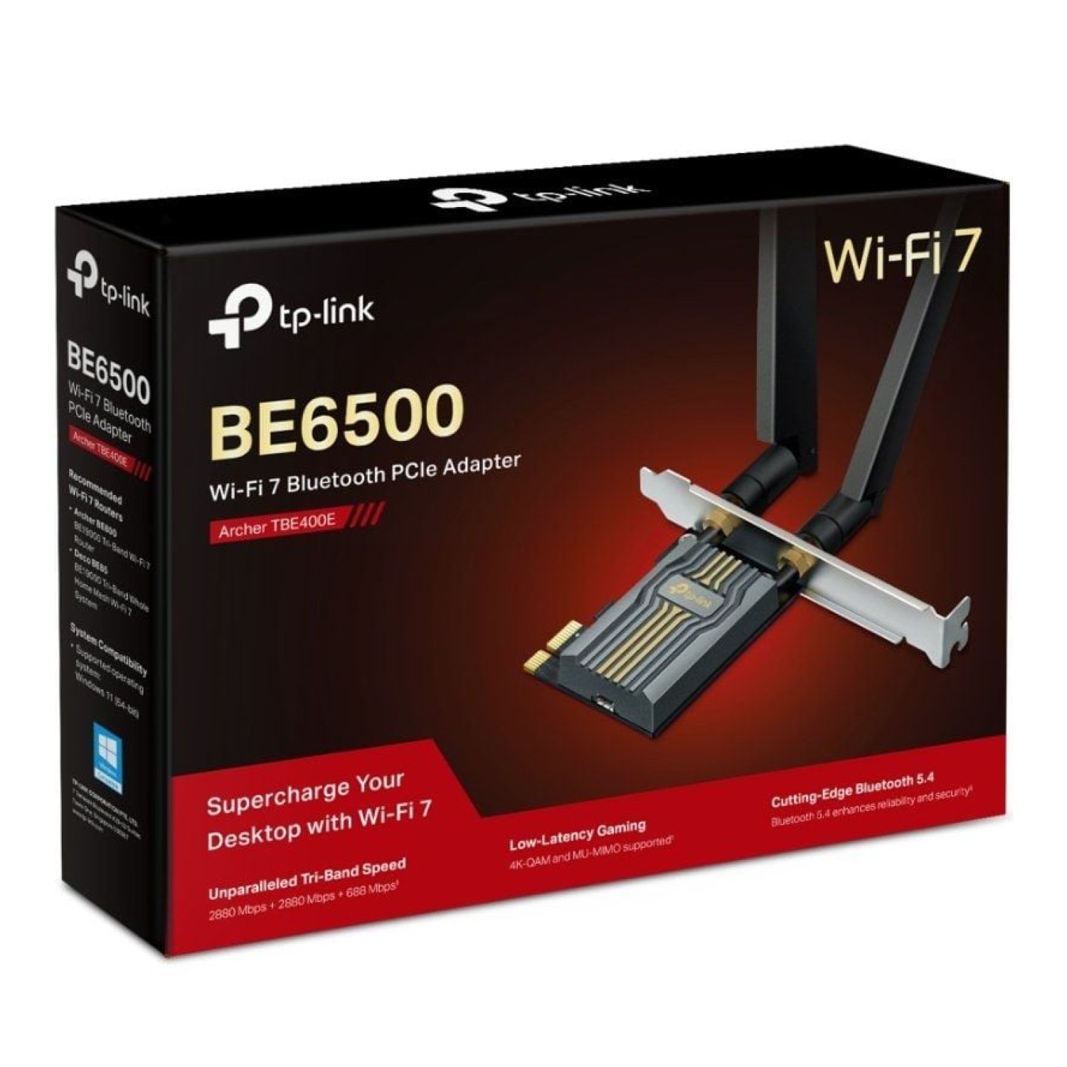 TP-Link Archer TBE400E · Tarjeta WiFi 7 PCI Express · 6500 Mbps · 2.4/5/6 GHz