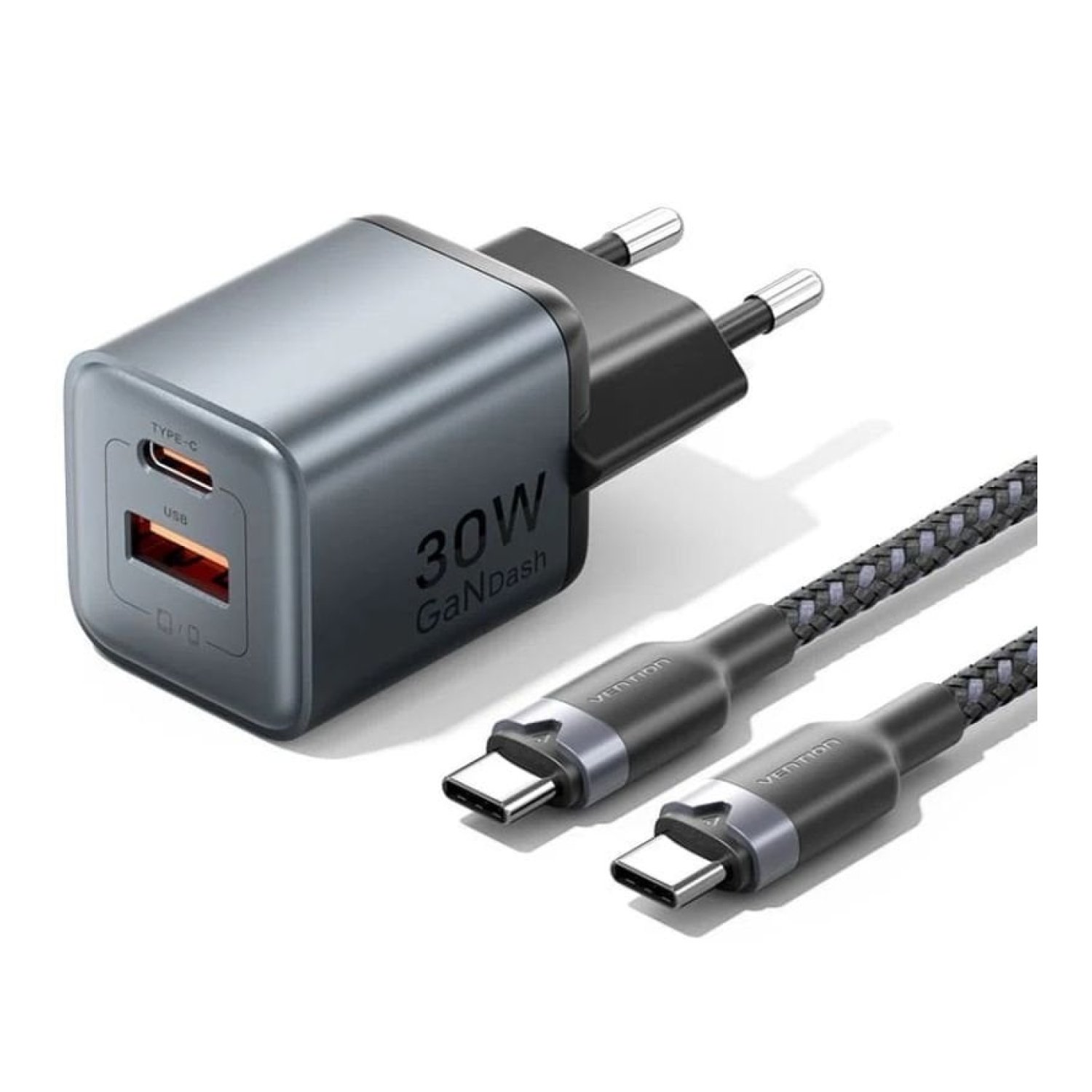 Vention Cargador de Pared GaN · 30W · 1 USB-C · 1 USB · EU