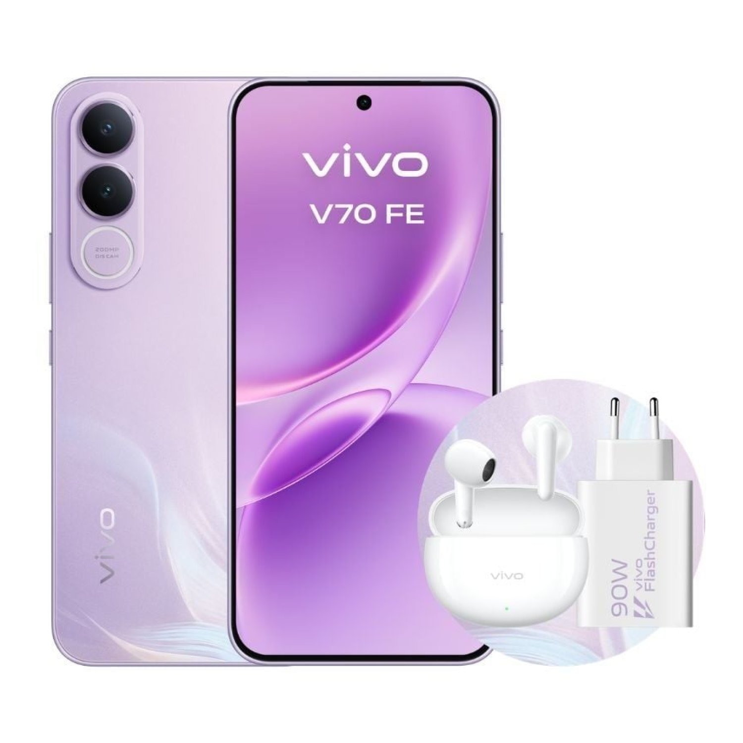 Vivo V70 FE · 6,83" · 8GB RAM · 512GB · 5G · Púrpura · Cargador + Auriculares