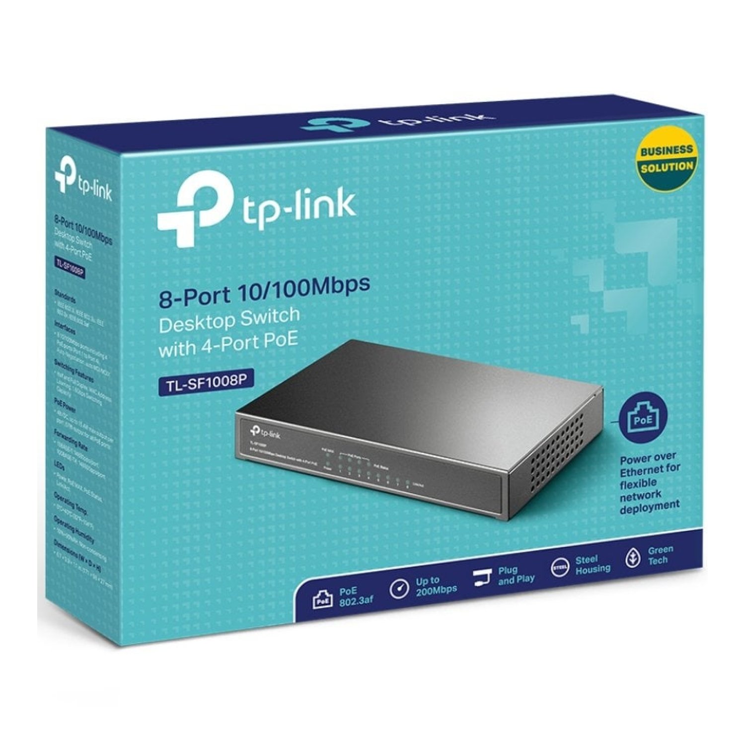 TP-Link SF1008P · Switch 8 Puertos · RJ-45 10/100 Mbps · PoE