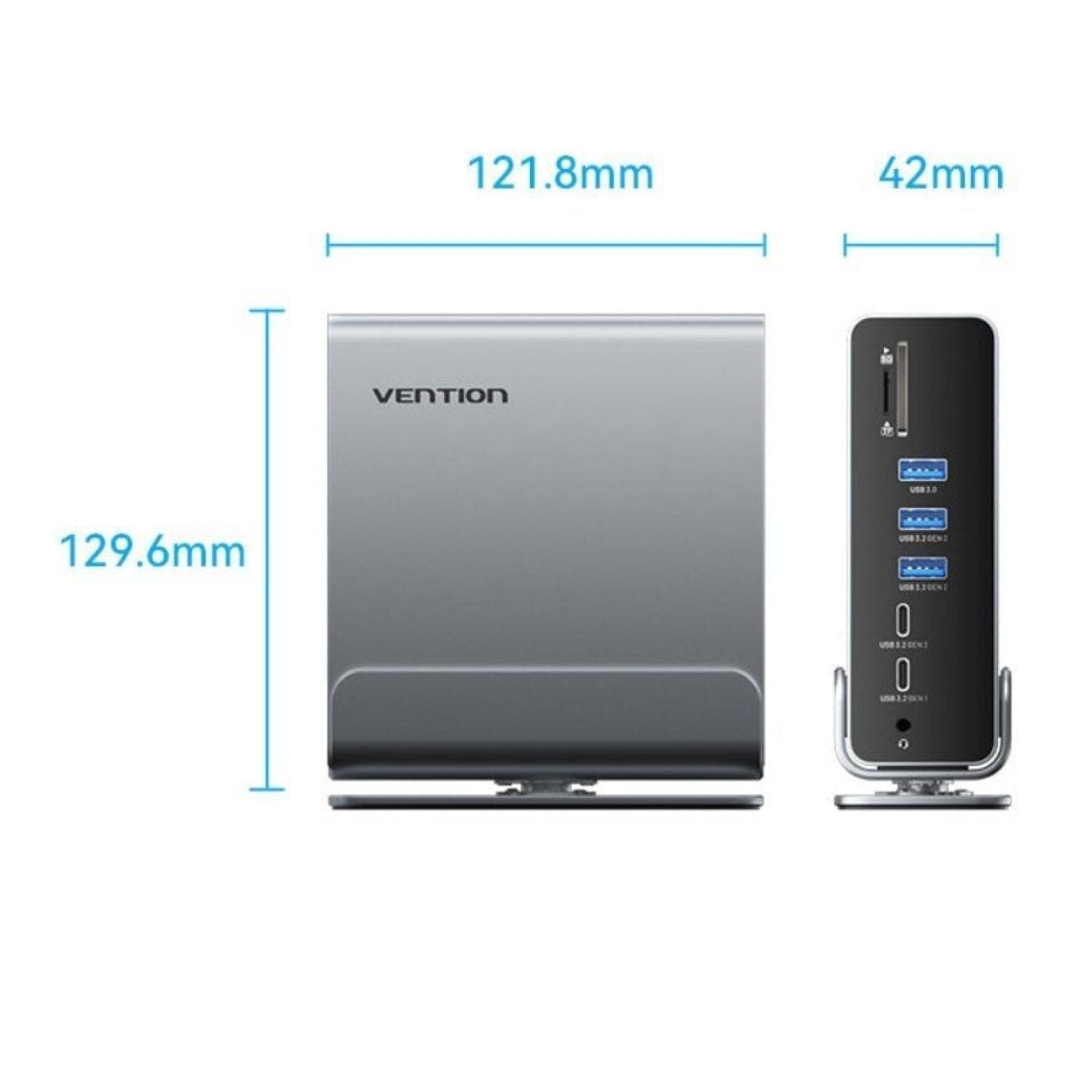 Vention Docking USB Tipo-C · 2xHDMI 4K · DisplayPort · 5xUSB · RJ45 · Gris
