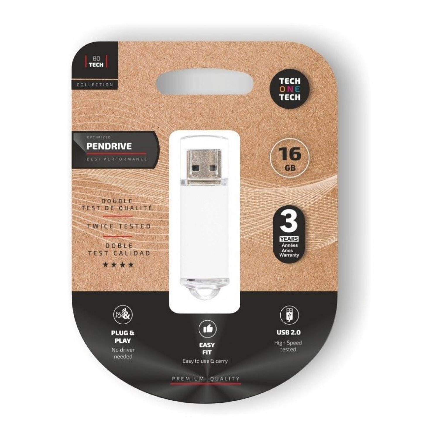 Tech One Tech · Pendrive 16GB · USB 2.0 · Blanco