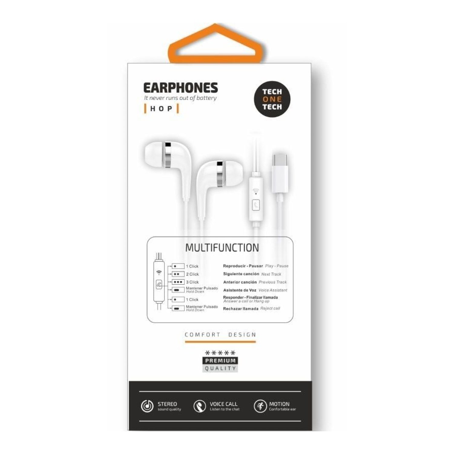 Tech One Tech earTECH · Auriculares Intrauditivos · Micrófono · USB Tipo-C · Blancos