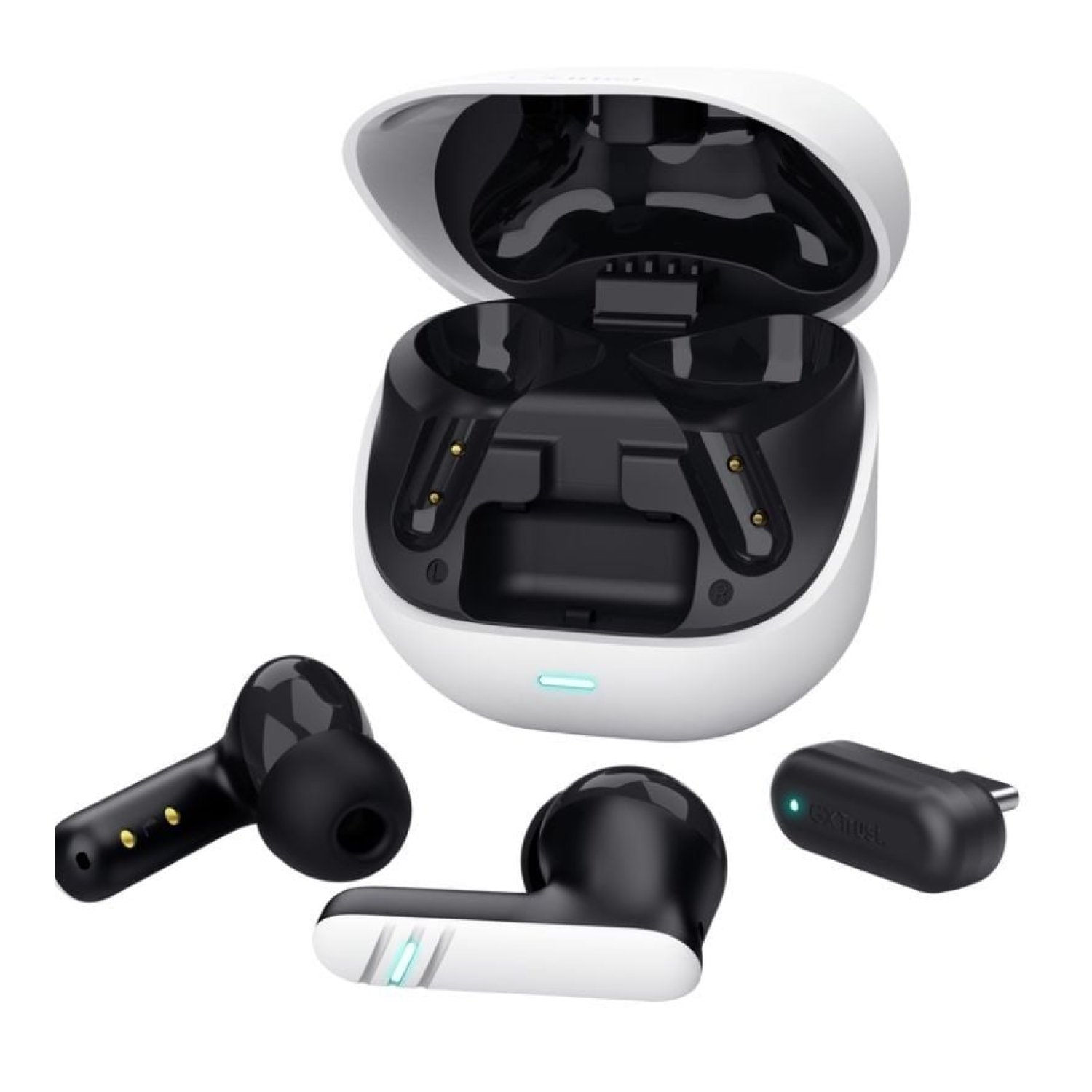 Trust Gaming GXT 409 Oxxie · Auriculares Bluetooth · 7h Autonomía · Estuche Carga · Blanco y Negro