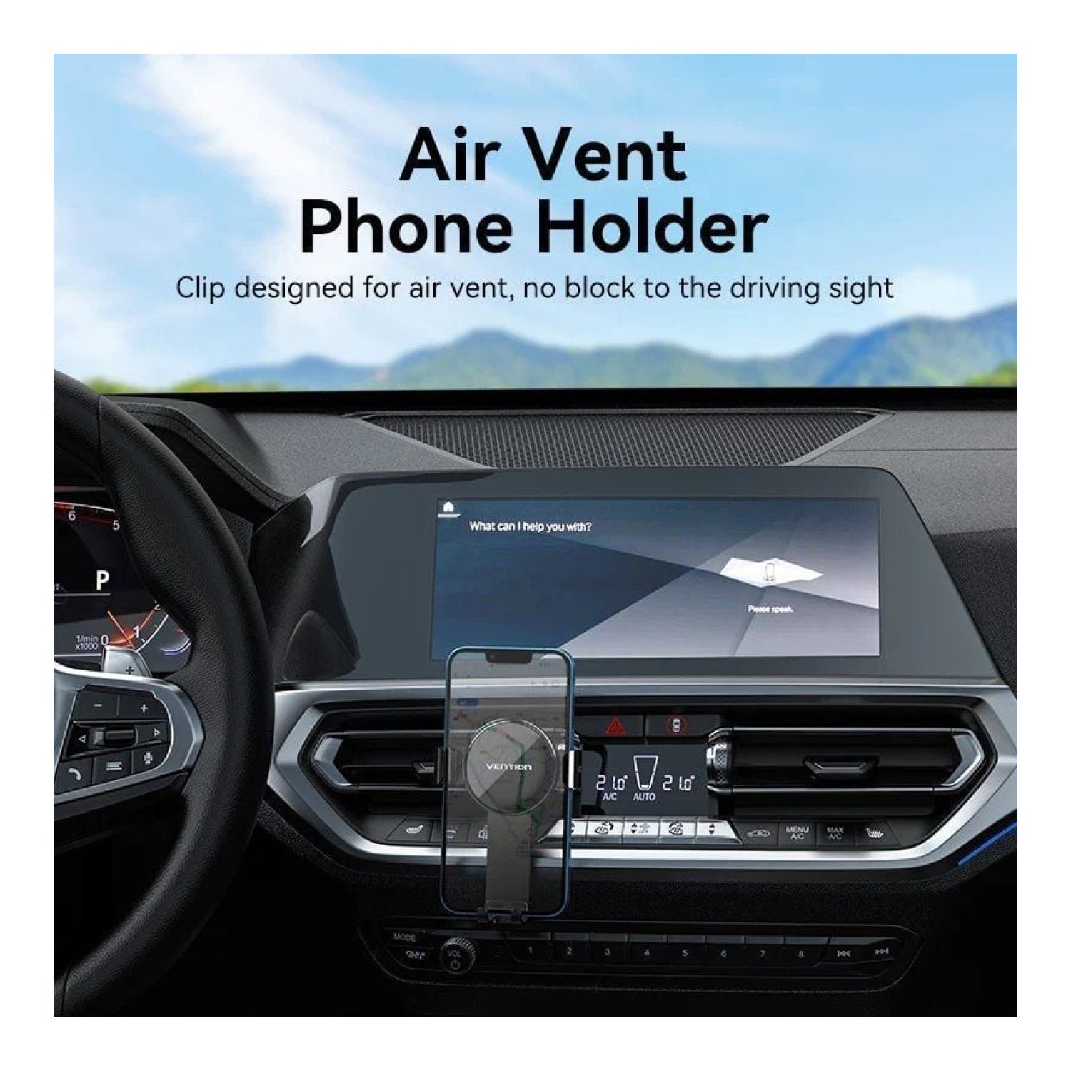 Vention · Soporte Smartphone para Coche · Negro · Agarre Ajustable