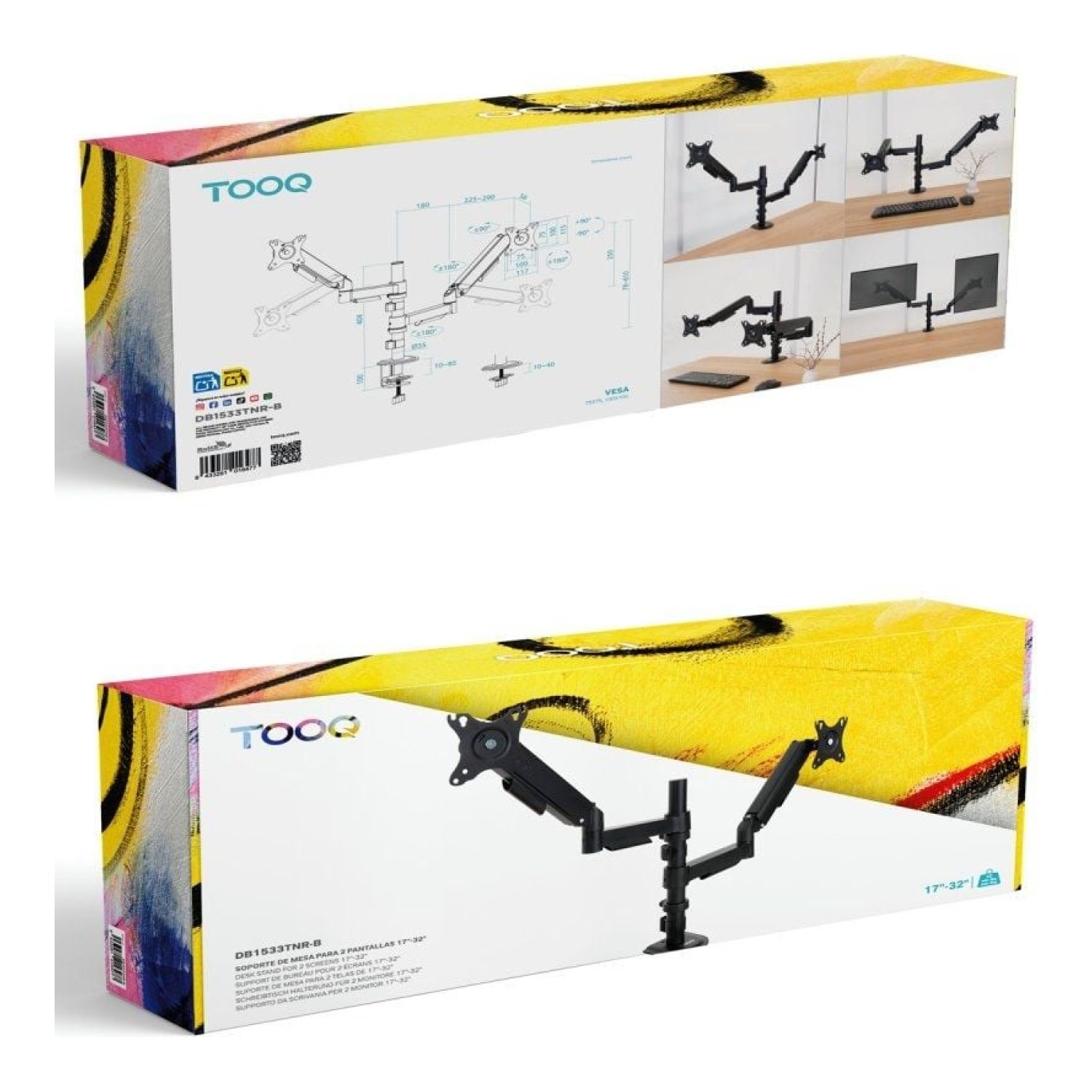 TooQ DB1533 · Soporte Doble Monitor · Giratorio e Inclinable · Hasta 9kg