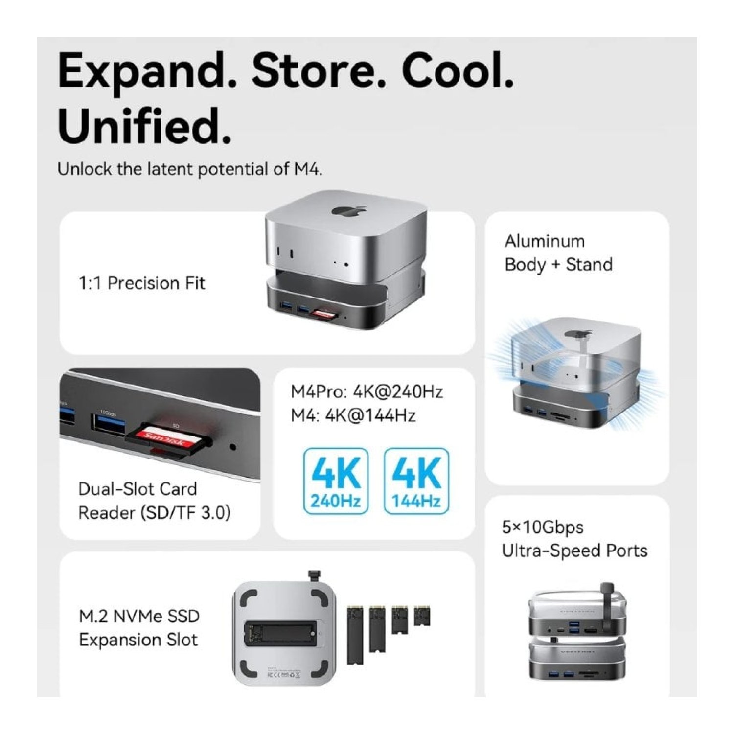 Vention Docking Mac Mini USB-C · SSD M.2 · 4xUSB · DisplayPort 4K · Lector Tarjetas