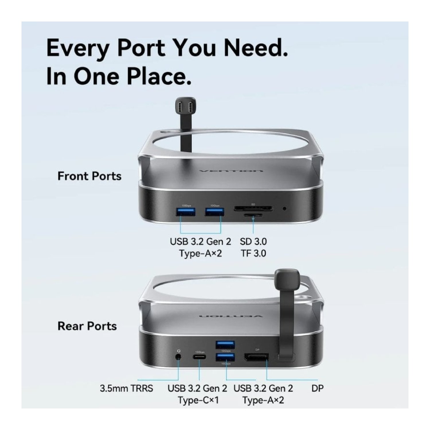 Vention Docking Mac Mini USB-C · SSD M.2 · 4xUSB · DisplayPort 4K · Lector Tarjetas