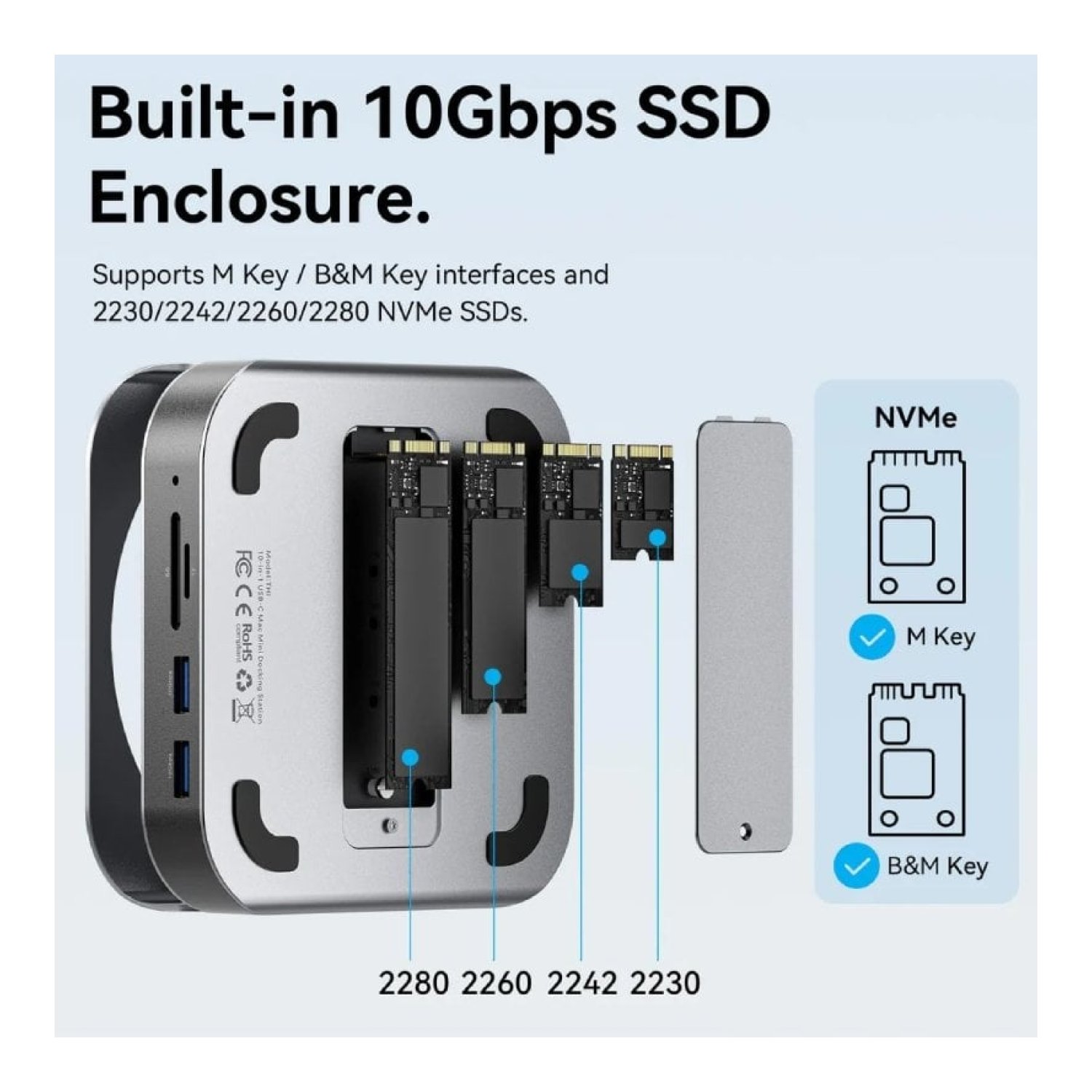 Vention Docking Mac Mini USB-C · SSD M.2 · 4xUSB · DisplayPort 4K · Lector Tarjetas
