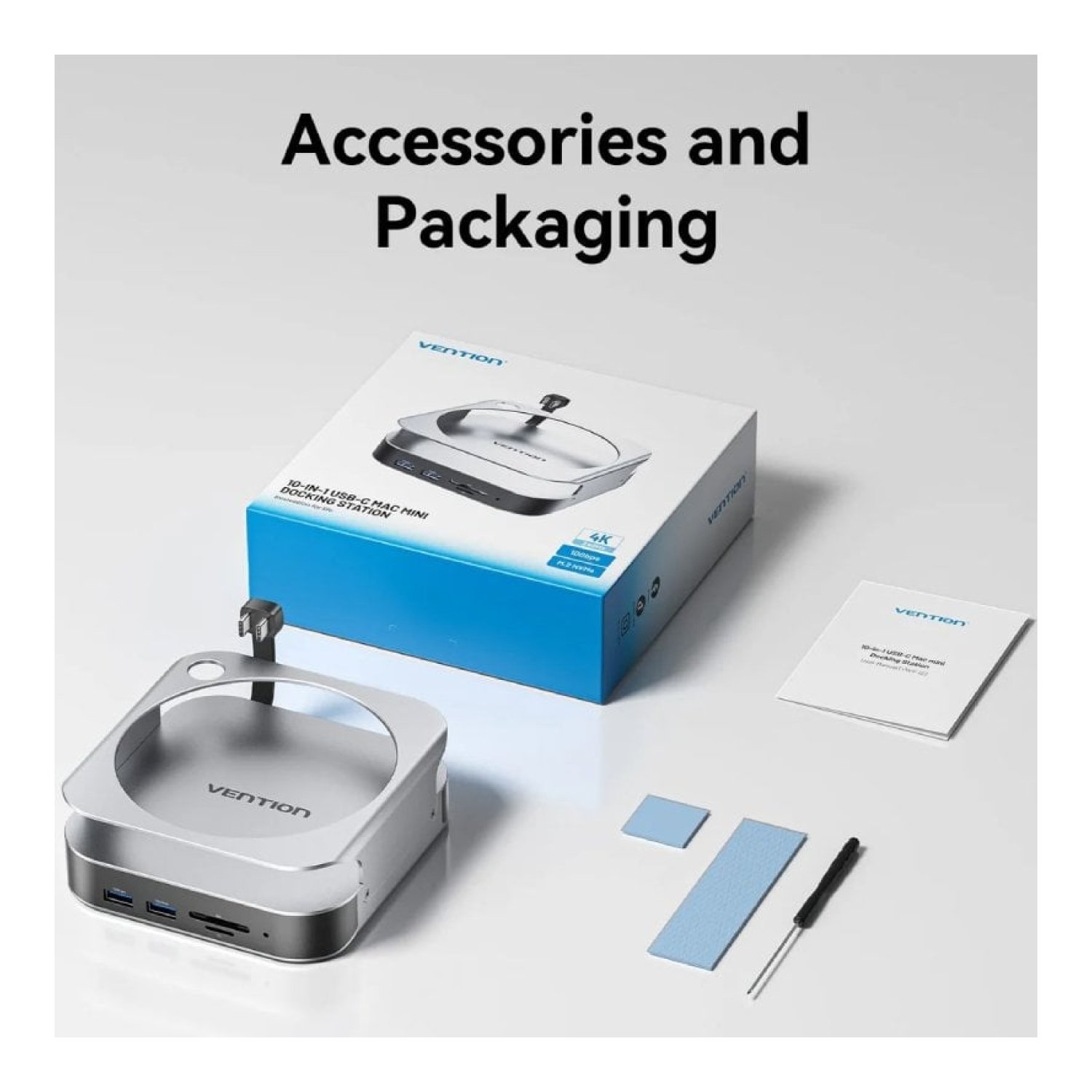 Vention Docking Mac Mini USB-C · SSD M.2 · 4xUSB · DisplayPort 4K · Lector Tarjetas
