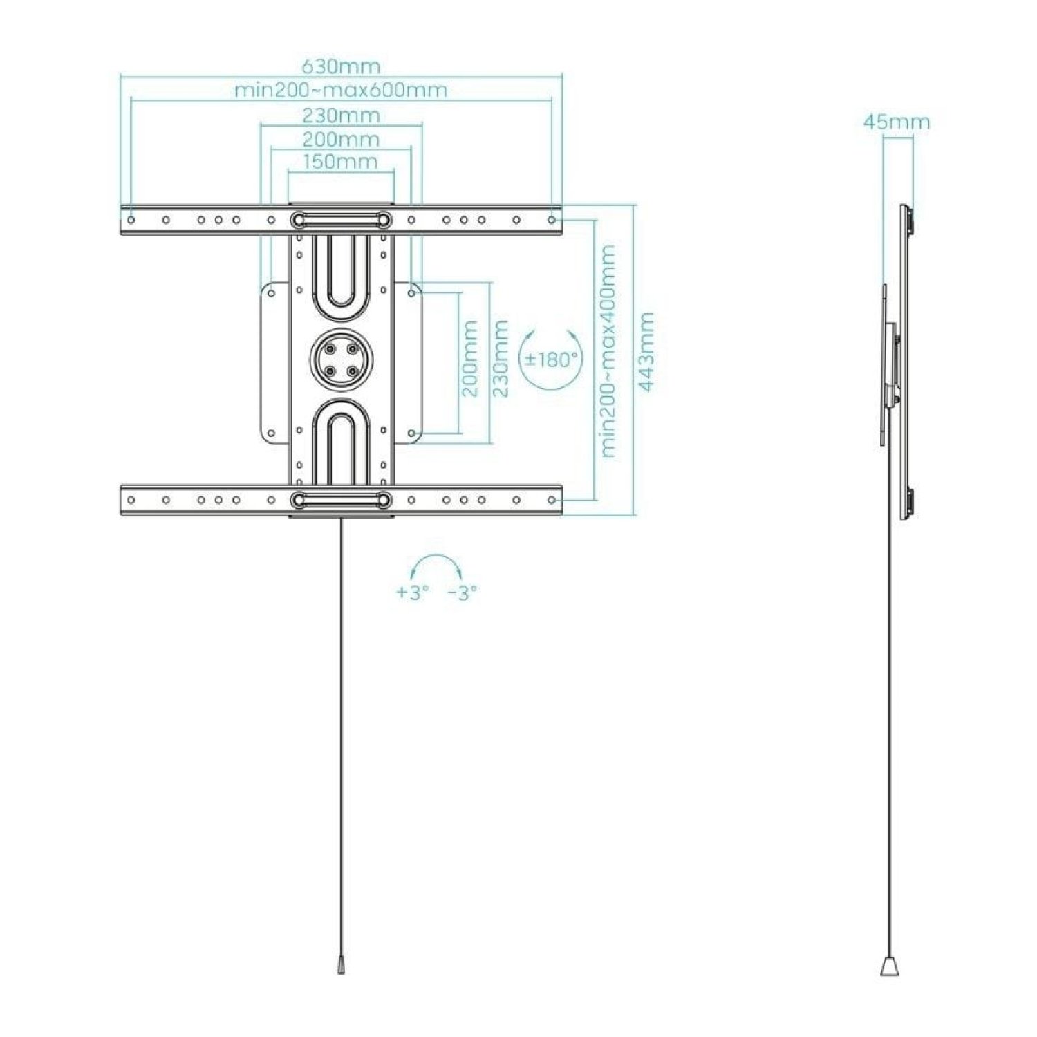 TooQ LP3780F-R · Soporte Pared Giratorio Inclinable · 37-80" · Hasta 50kg