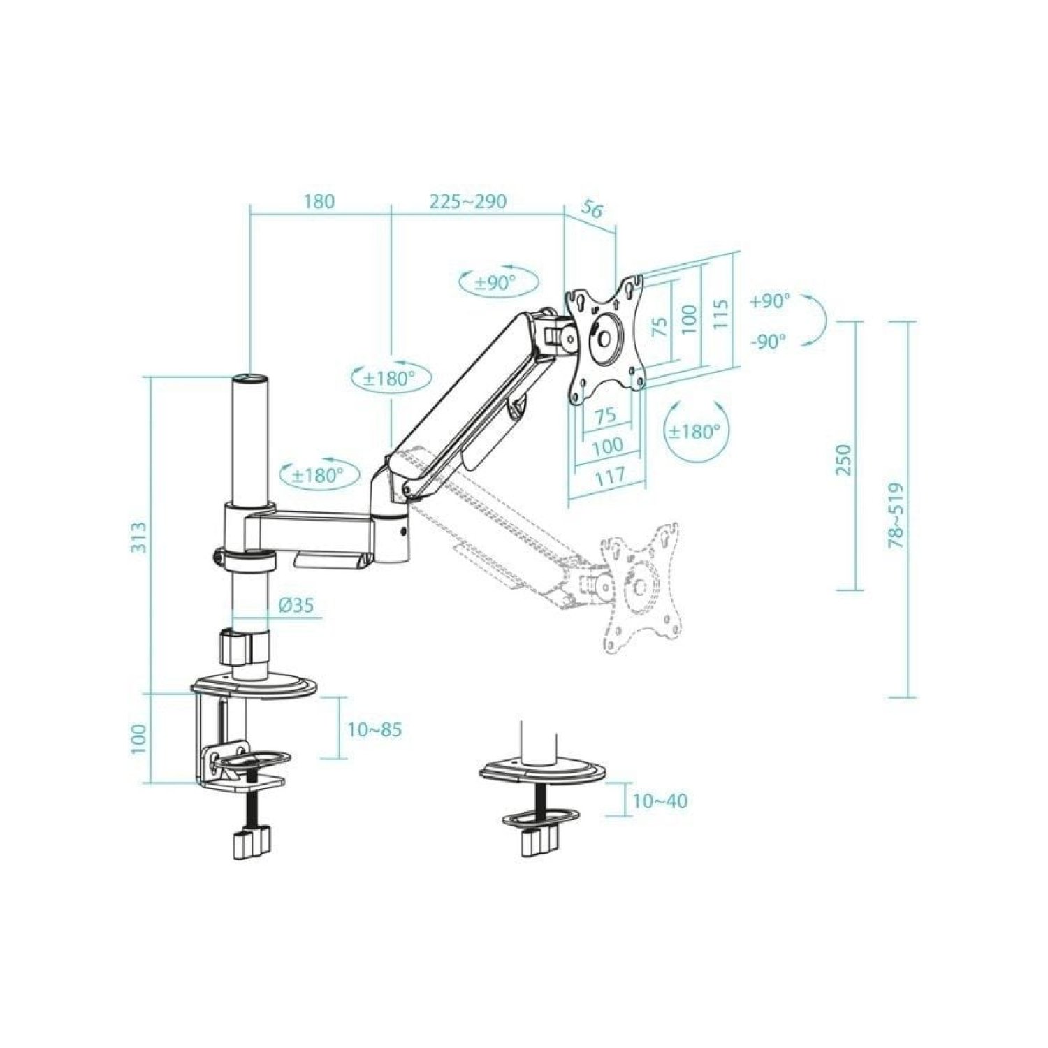 TooQ DB1532TNR · Soporte Monitor · Giratorio e Inclinable · Hasta 9kg