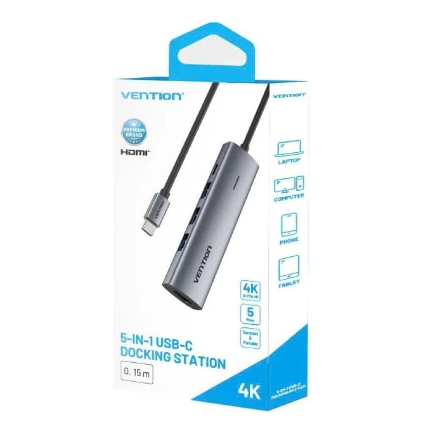 Docking USB Tipo-C Vention TGGHB/ 3xUSB/ 1xHDMI 4K/ 1xUSB Tipo-C PD/ Gris